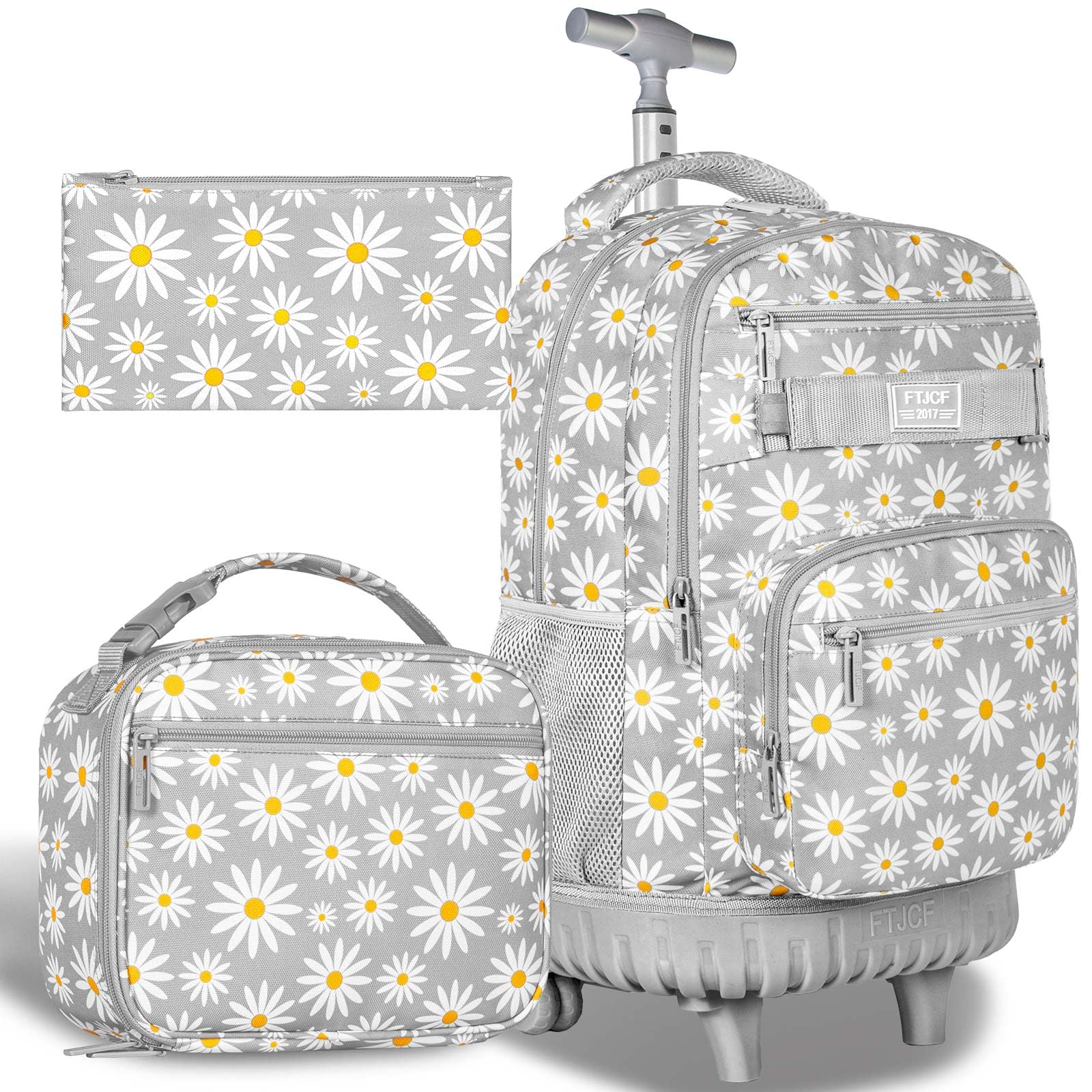 AGSDON Rolling Backpack for Girls, Women Roller Wheels Bookbag, Laptop Daisy Wheeled School Bag with Wheels for Teens