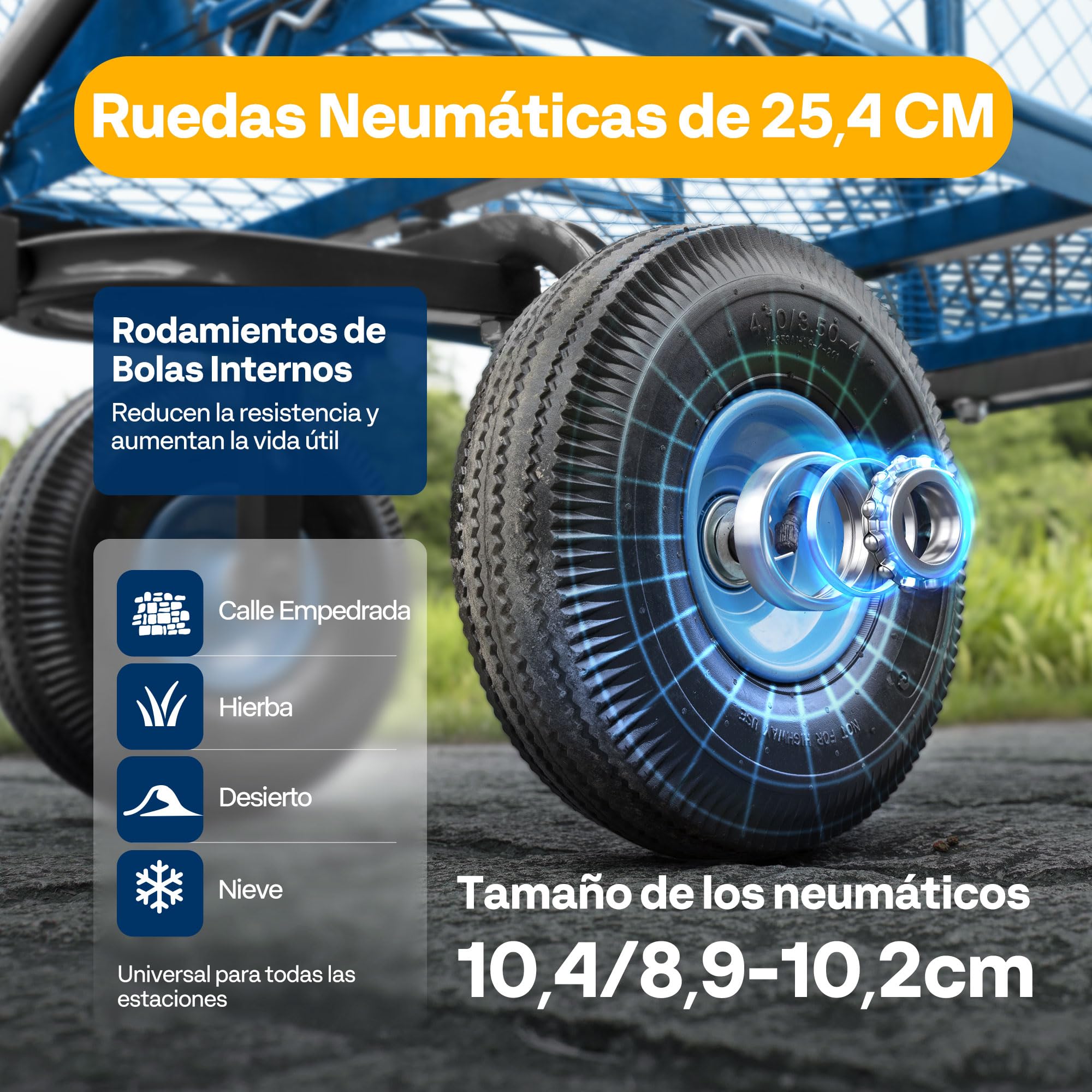 VIVOHOME Carro de Jardín hasta 400kg con Ruedas Neumáticas Grandes Laterales Desmontables, Carretilla de Mano Transporte con Manija Giratoria de 180° para Compra Camping Festival Azul