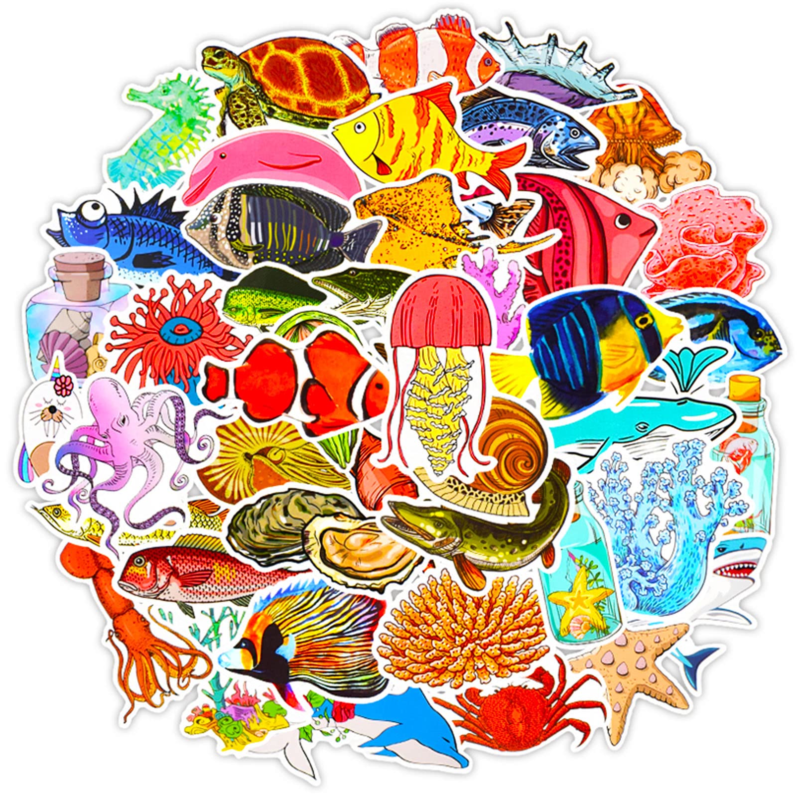 Summer Beach Stickers Ocean Animal Stickers Combo 100 PCS, Vinyl Waterproof Ocean Theme Stickers Bulk for Kids Teens Adults, Cute Sea Animal Sticker