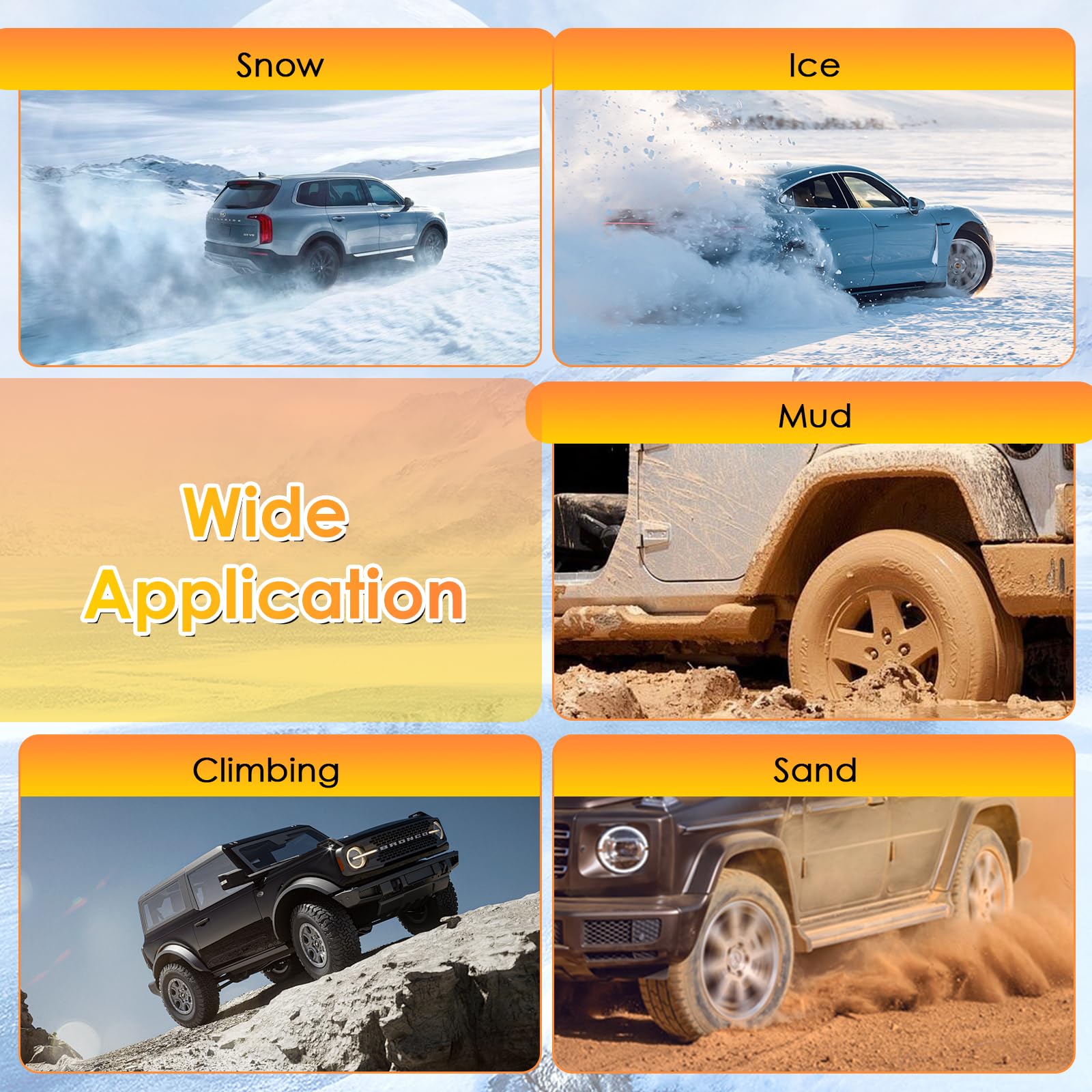 6pièces chaînes à neige pour voitures universelles pour pneus de voiture chaînes de pneus de neige d'urgence antidérapantes chaînes de traction de roue de pneu réglables pour TPU Van camion SUV