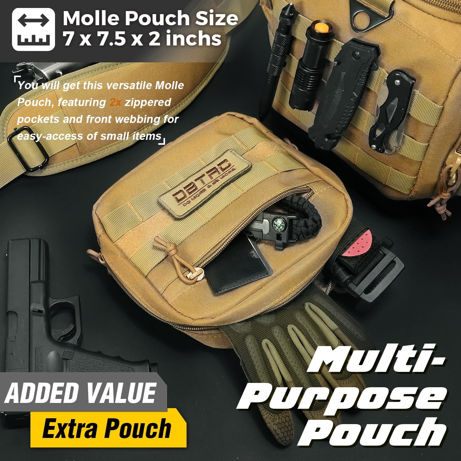 DBTAC Soft Pistol Cases Deluxe Small Specialist for 2+ Pistol | Compact Tactical Range Bag w/Molle Pouch, Padded Shoulder Strap Included