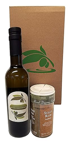 Juego de aceite de oliva virgen extra con infusión de ajo, 12.7 fl oz y condimento de inmersión de pan de 4 sabores, disfruta de tu reunión social