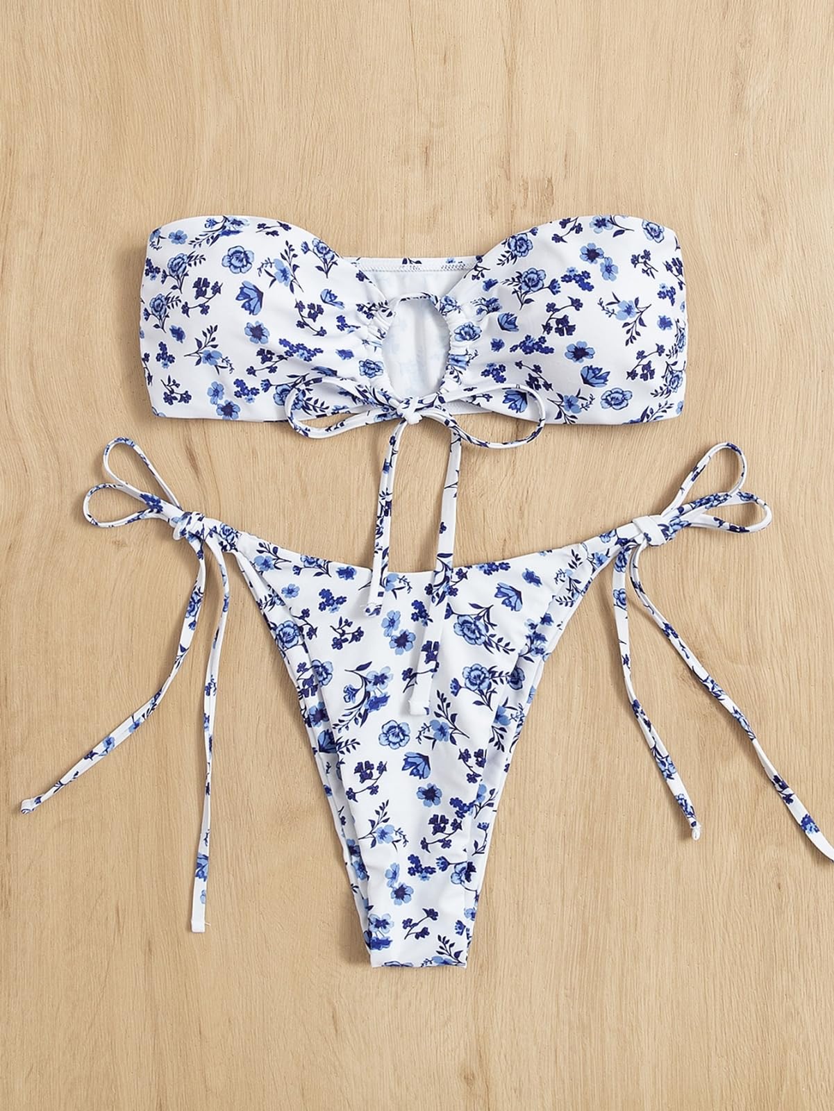 Bikini Donna Donne Floral Bandeau Set Stampato Due Pezzi Costume da Bagno Cravatta Lato Beachwear-Printed-l