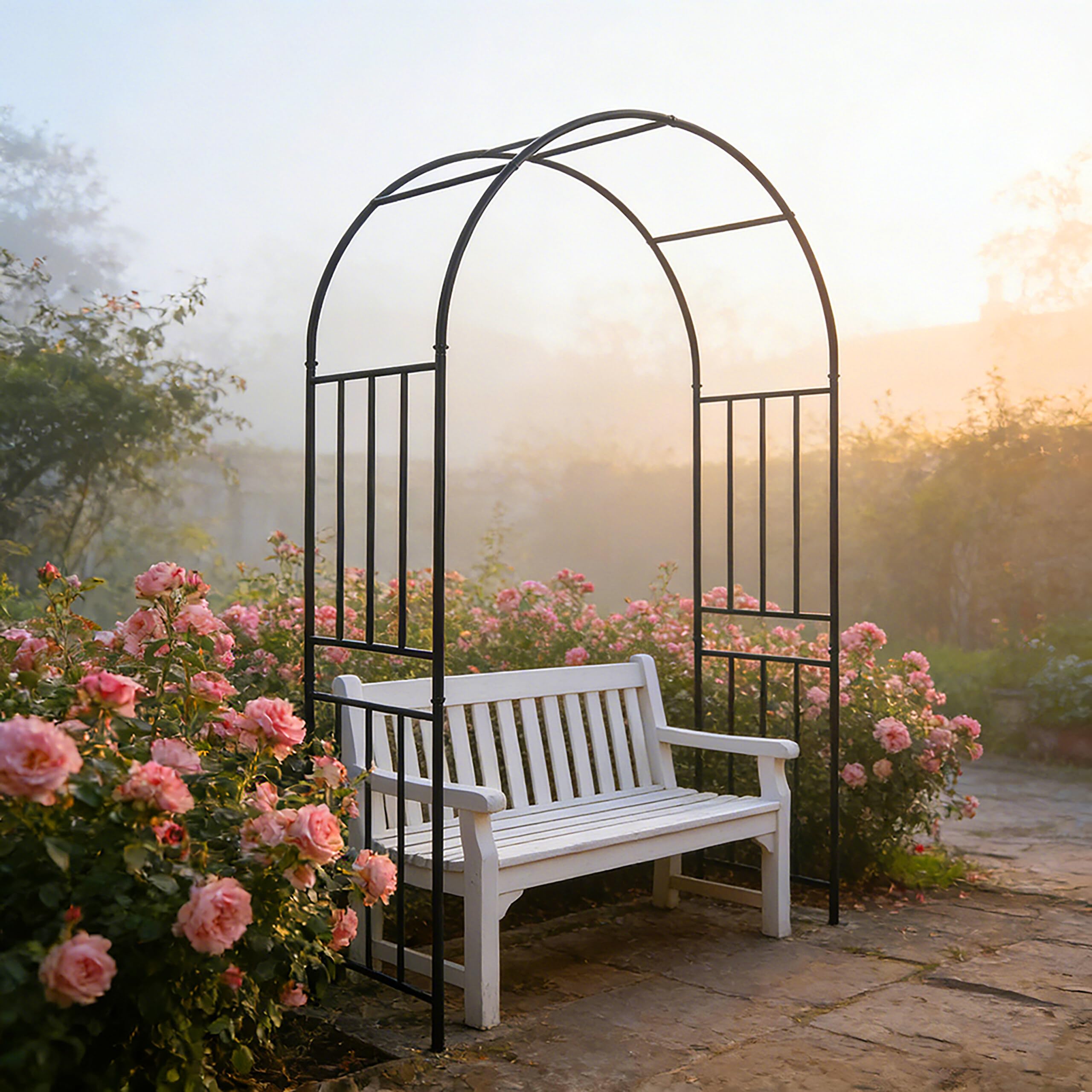 Relaxdays Rosenbogen Metall, Torbogen Garten, HBT: 218 x 120 x 44,5 cm, Stabiler Rankbogen für Kletterpflanzen, schwarz