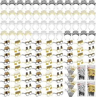 Gemscream 144 Pcs 2024 New Years Eve Party Supplies Include 48 Happy New Year Headband 48 New Year Glasses 48 Long Short Fringed Noise Makers for New Year Party Favors Gift Accessories Kids Adults