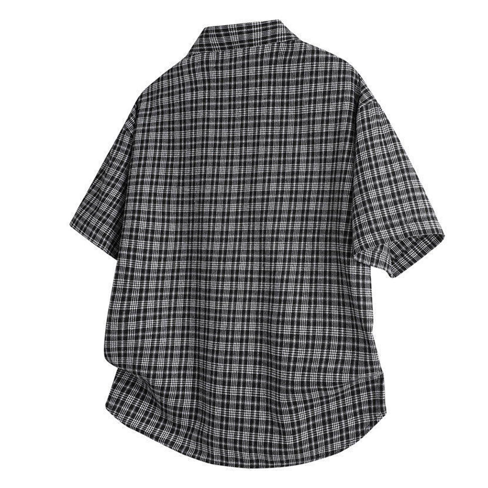 Camicia da uomo a maniche corte, a quadretti, camicia estiva, vestibilità normale, basic, per il tempo libero, funzionale, leggera, con bottoni, cargo, da lavoro
