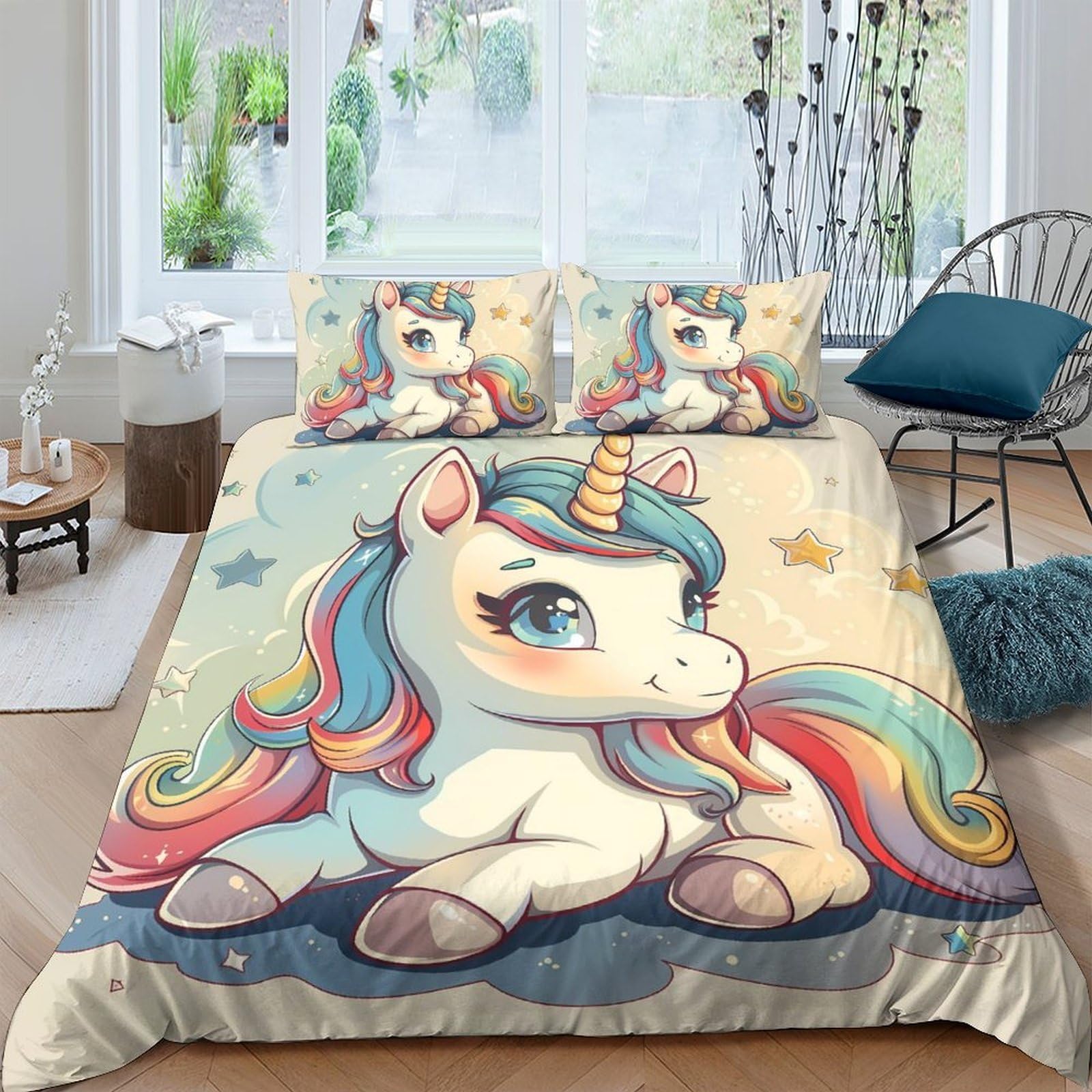 Ctjqhvkz Style-4 3D Printed Cute Unicorn Fitted Sheet Microfiber Soft Pastel Rainbow Bed Cover For Bedroom Dorm Decor Protection Single（135X200cm）