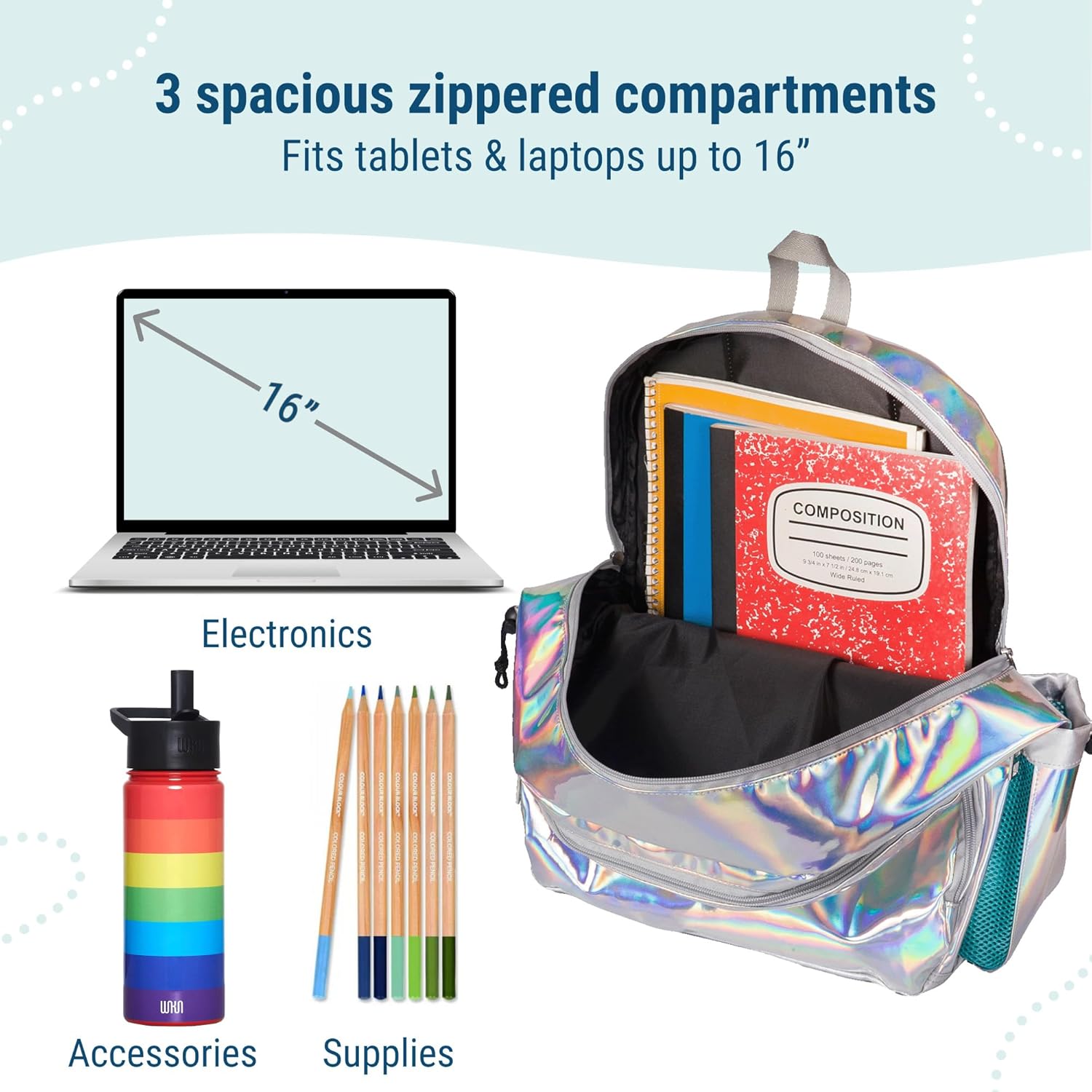 Wildkin 17-inch Kids Backpack – Durable, Lightweight School Bag for Boys & Girls - Holographic - Image 5