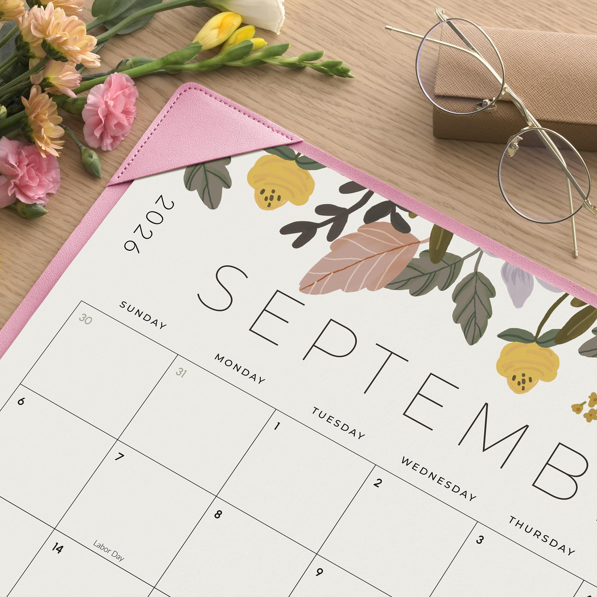 Cabbrix Calendario de escritorio floral (rosa)