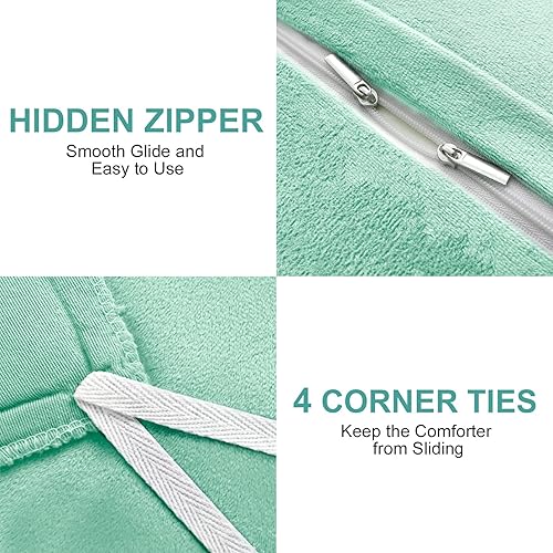 Miniatura 5 de Juego de Funda de Edredón de Felpa Esponjosa Tamaño Queen, Juegos de Cama de Funda de Edredón Difusa de Terciopelo Ultra Suave de Lujo 4 Piezas (1