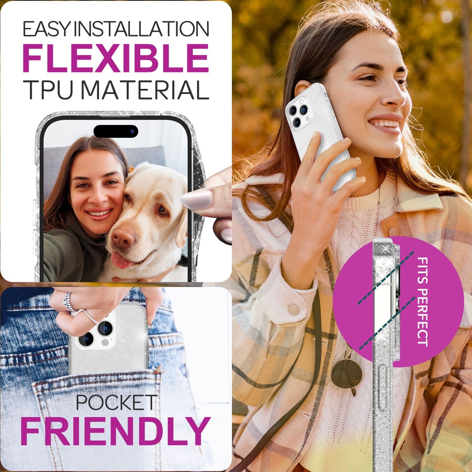 NALIA Cover iPhone 16 Pro Glitter Oro: Protezione Chic e Brillante