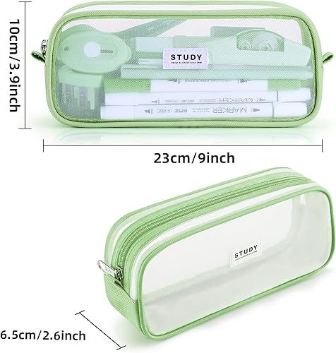 Vista 52 de KALIDI - Estuche para lápices de malla de rejilla de gran capacidad, estuche grande para lápices con cremallera, bolsa de papelería simple, bolsa