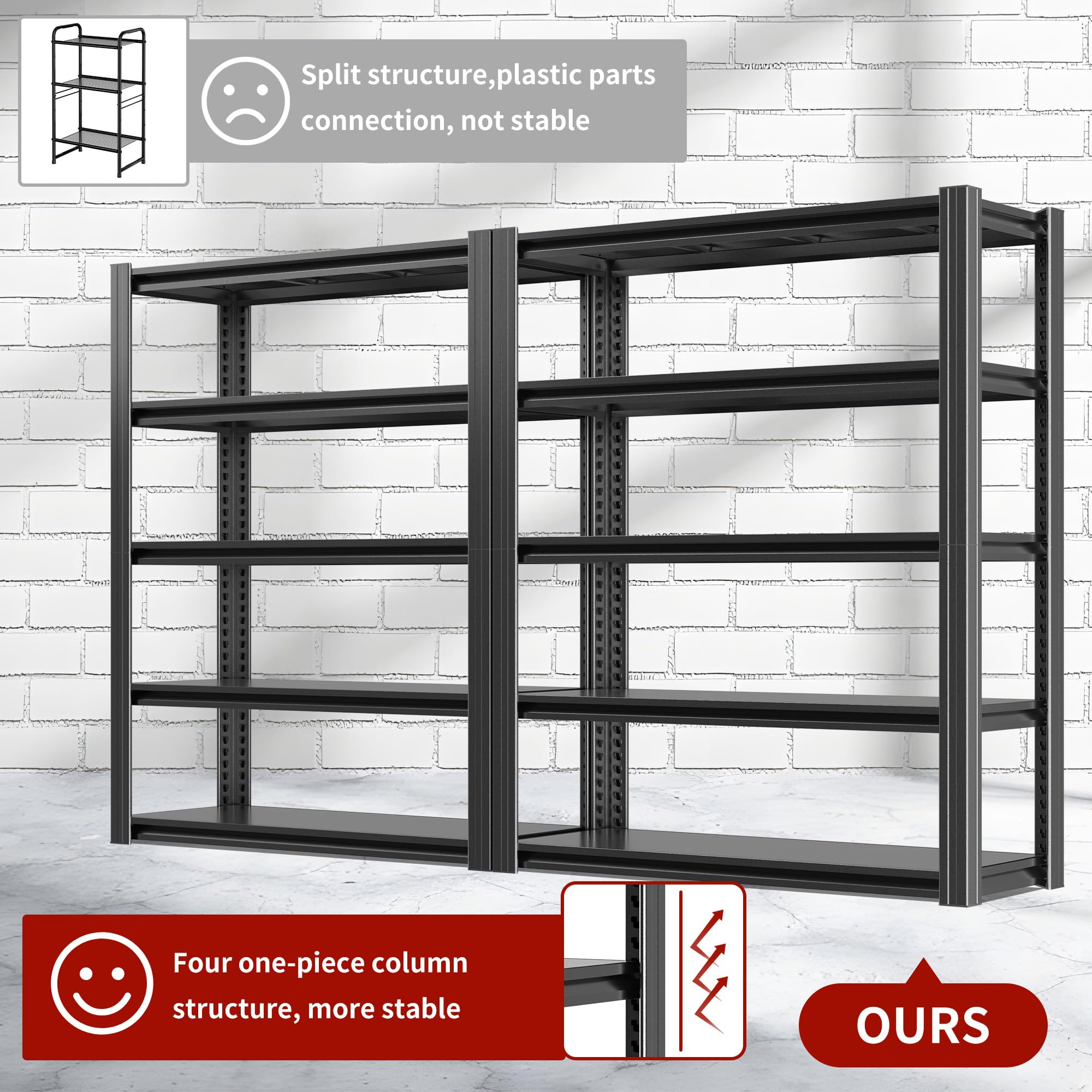 Garage Storage Shelves,Garage Shelving 2000lbs Heavy Duty Adjustable Steel Shelves 5 Tier Metal Shelf Organizer Storage Racks Tool Shelf and Industrial Shelving Warehouse Garage Unit: 78"*47.2"*18"