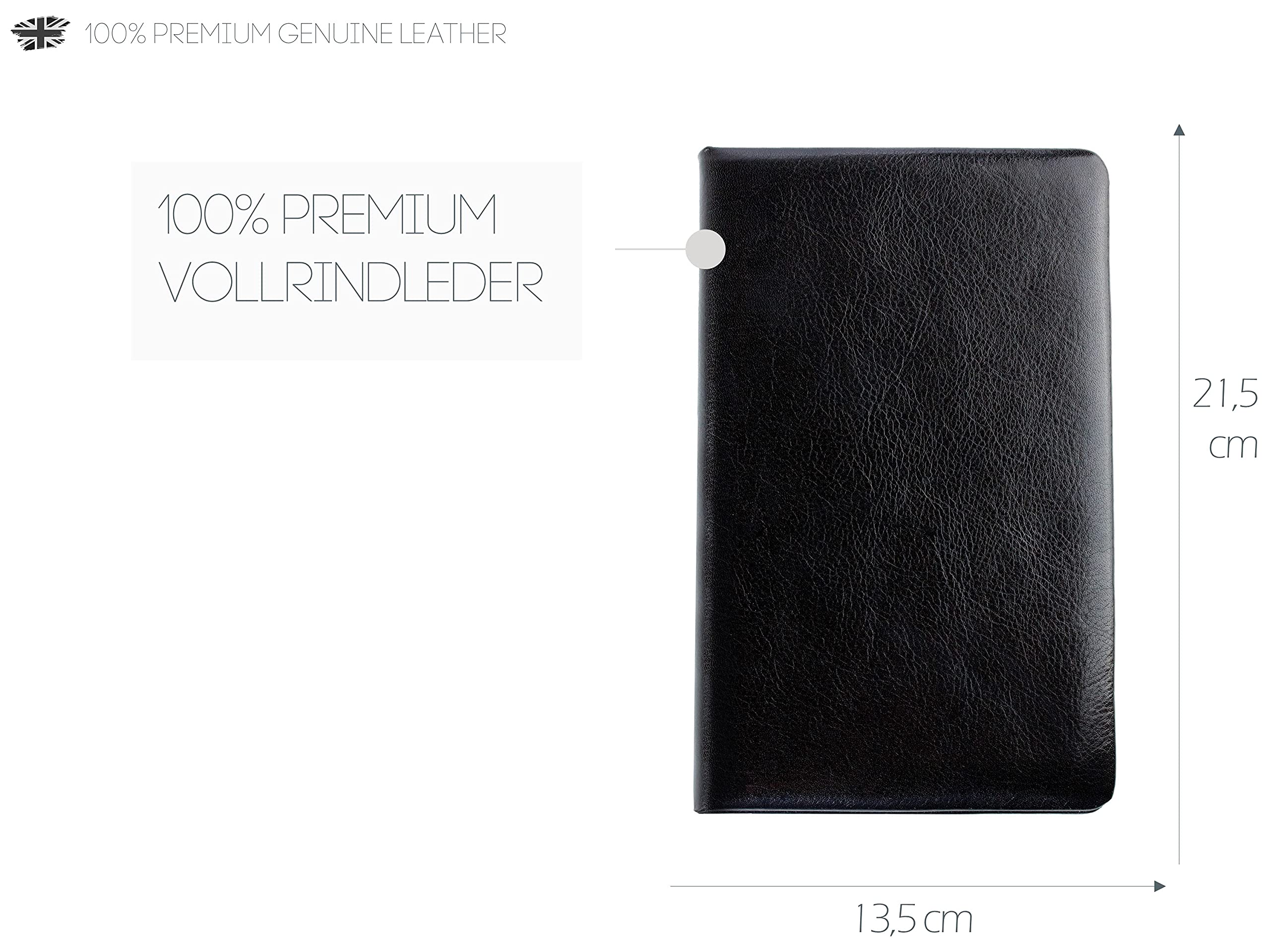 DELMON VARONE - Personalisierbares Notizbuch DIN A5 schmal, gebunden in Premium Vintage Anilin schwarz - Buch liniert im Hardcover Ledereinband mit Merkband -Geeignet auch als Tagebuch & Reisebuch