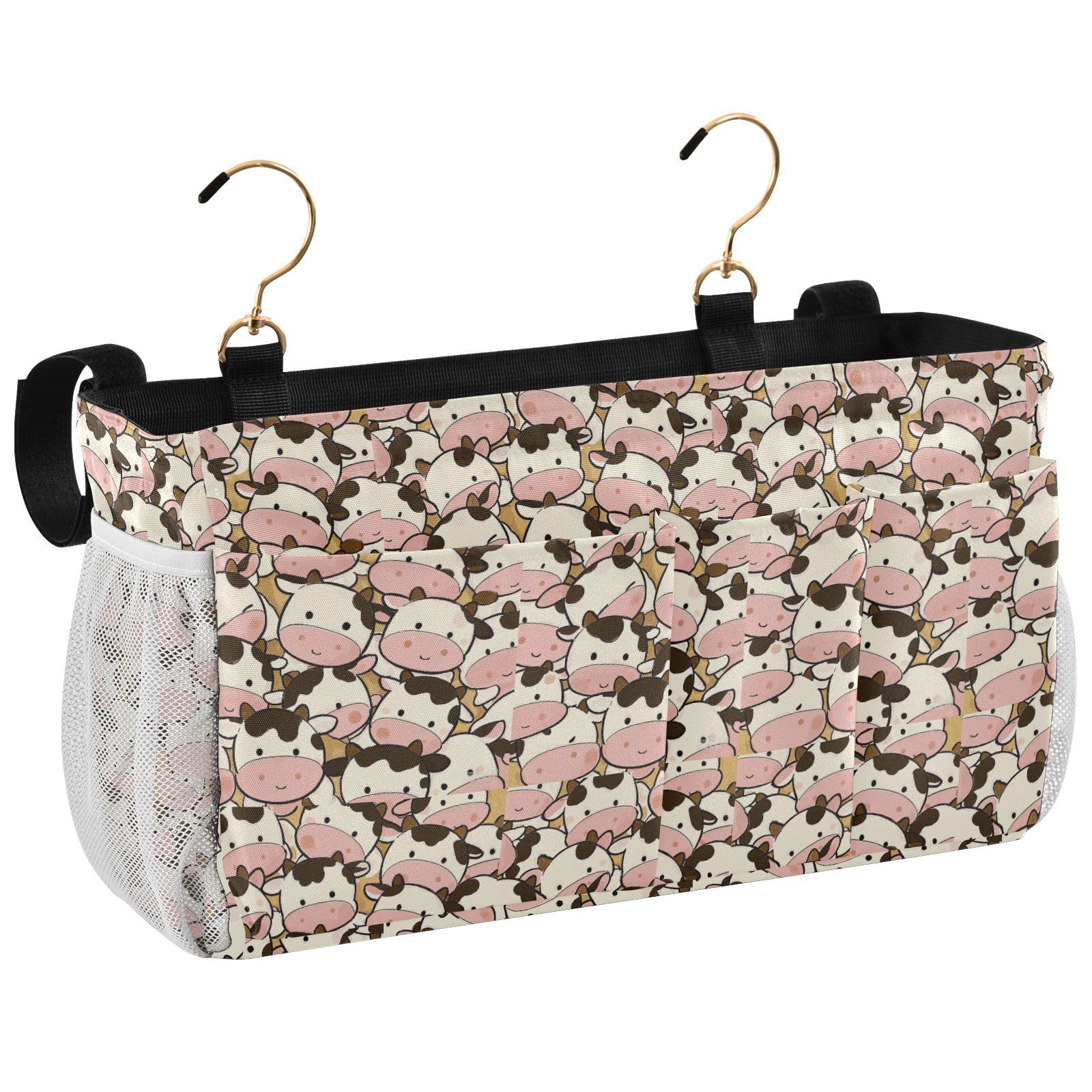 miaozhen Cute Cartoon Cow Bedside Caddy Organizer Desk Hanging Organizer Bag for Headboards Bunk Beds Dorm Rooms Organizer Caddy organizador para controles