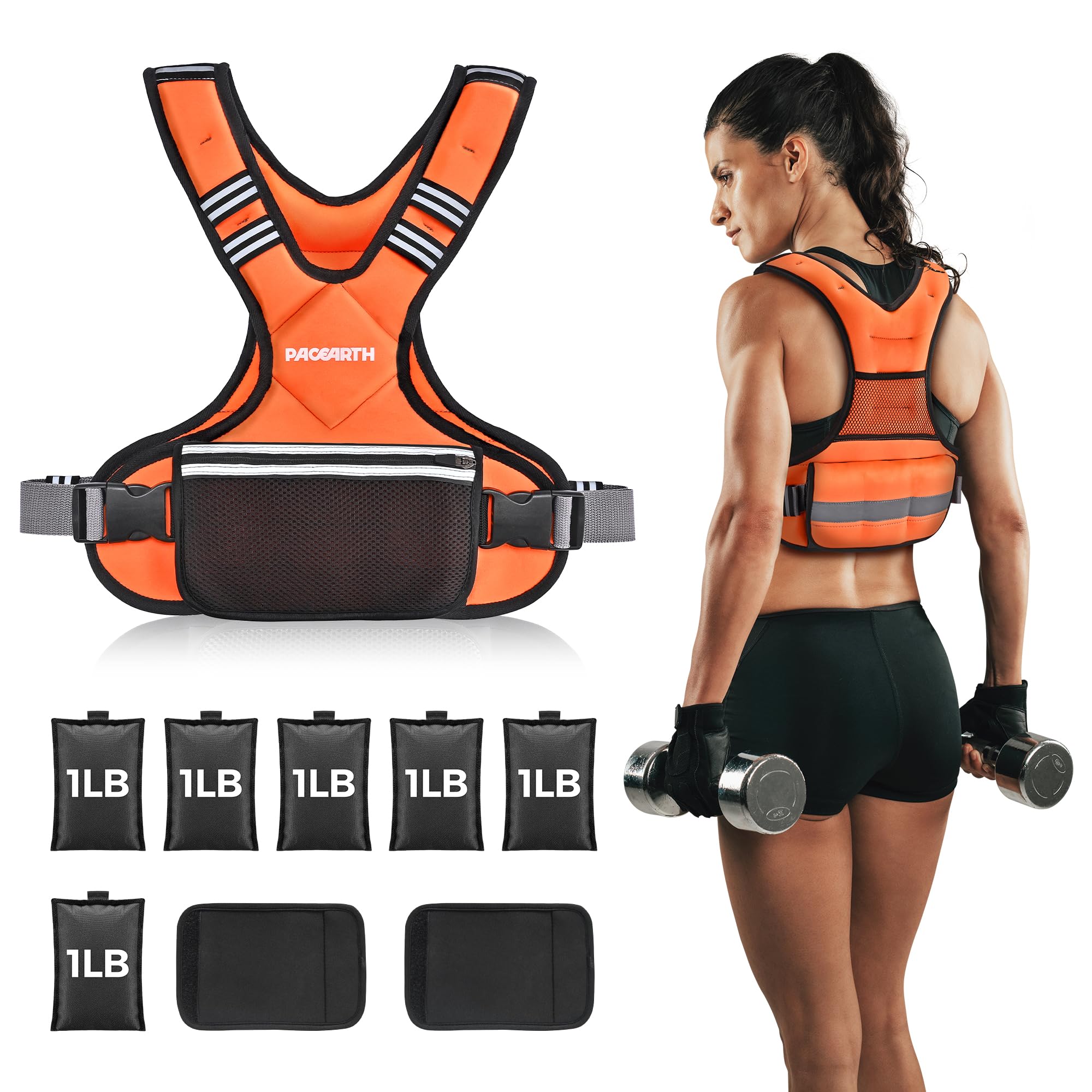 PACEARTH Adjustable Weight Vest 4-10lbs / 11-20lbs / 20-32lbs X-Shape Weighted Vest for Women and Men, Home Workout Ironsand Vest with Zipper Pouch and 6 Weight Packs, Available in Pink, Gray, Black