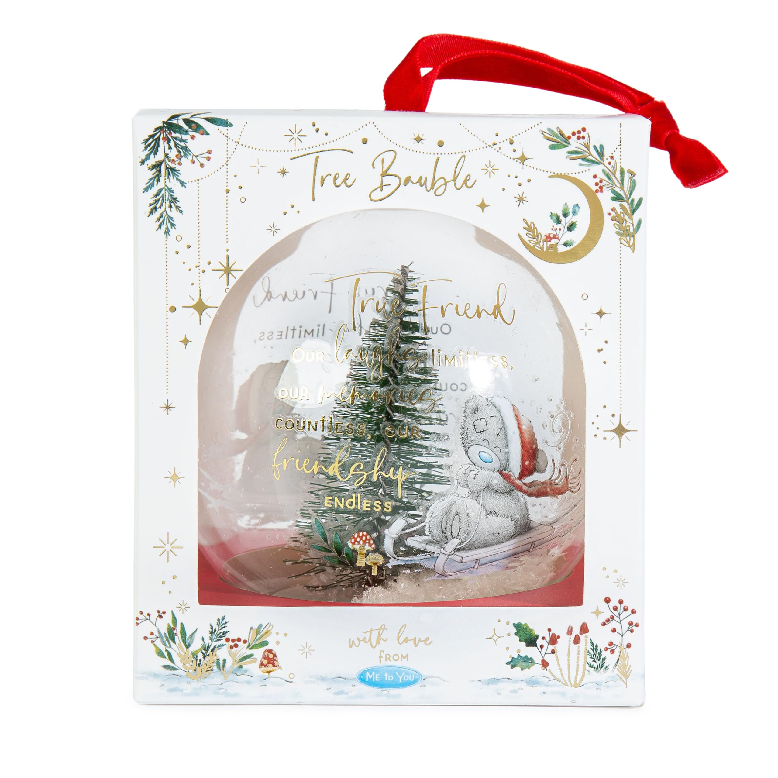 Me to You Tatty Teddy True Friend Christmas Tree Glass Bauble Xmas Decoration - Signature Collection, Red, Gold