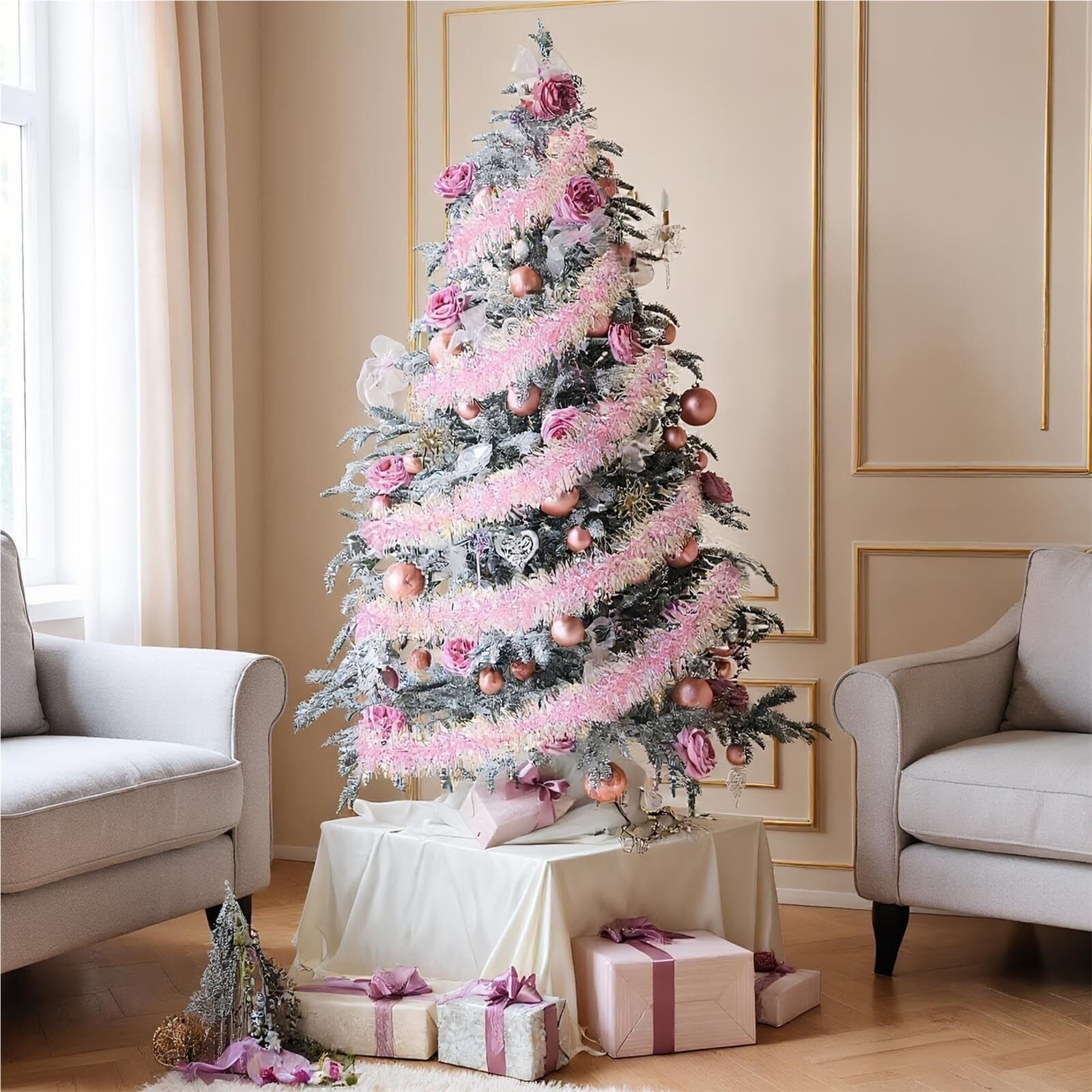 Lametta Weihnachtsbaum 3-teilige Lametta-Girlande, 2 Meter Lange Weihnachtsbaumdekoration Mit Glitzer Girlande Weihnachten