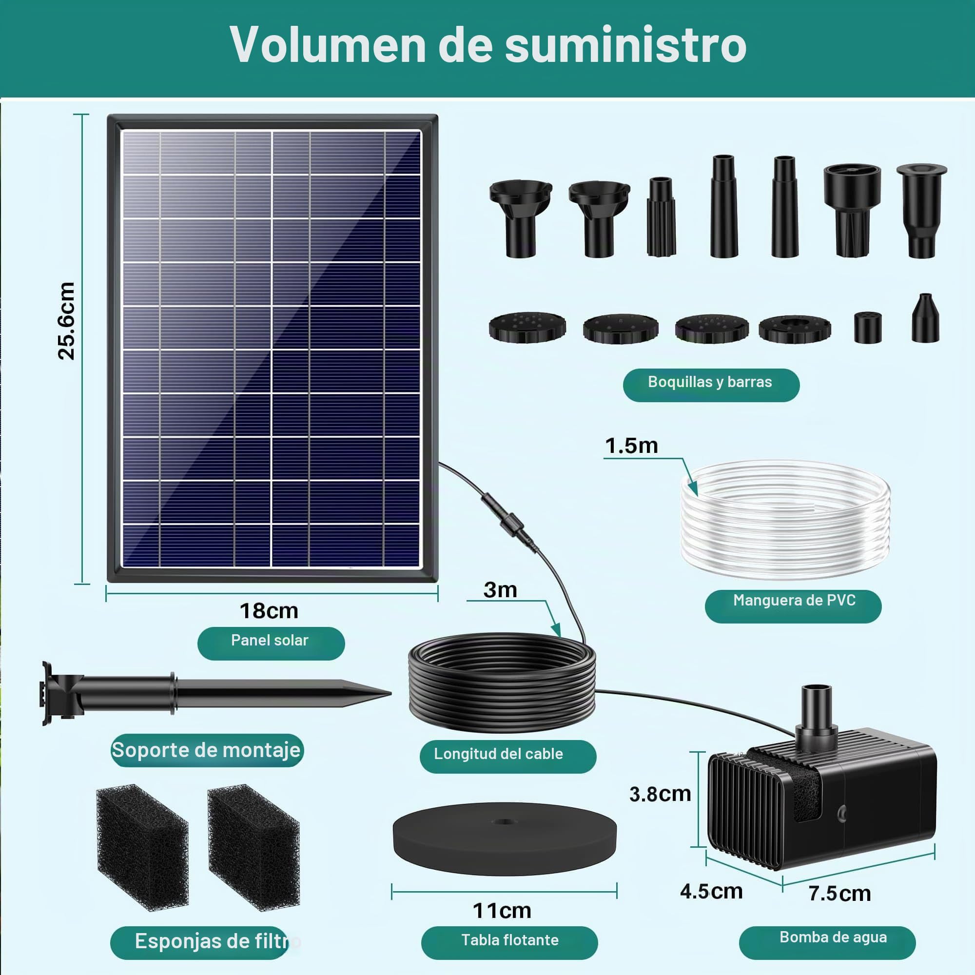 Biling Fuente Solar de 8W para Exterior con Batería de 4000mAh, Bomba de Estanque Solar Silenciosa de 300 l/h con 8 Boquillas y Manguera de Arroyo para Estanques de Jardín, Aireación hasta 500L