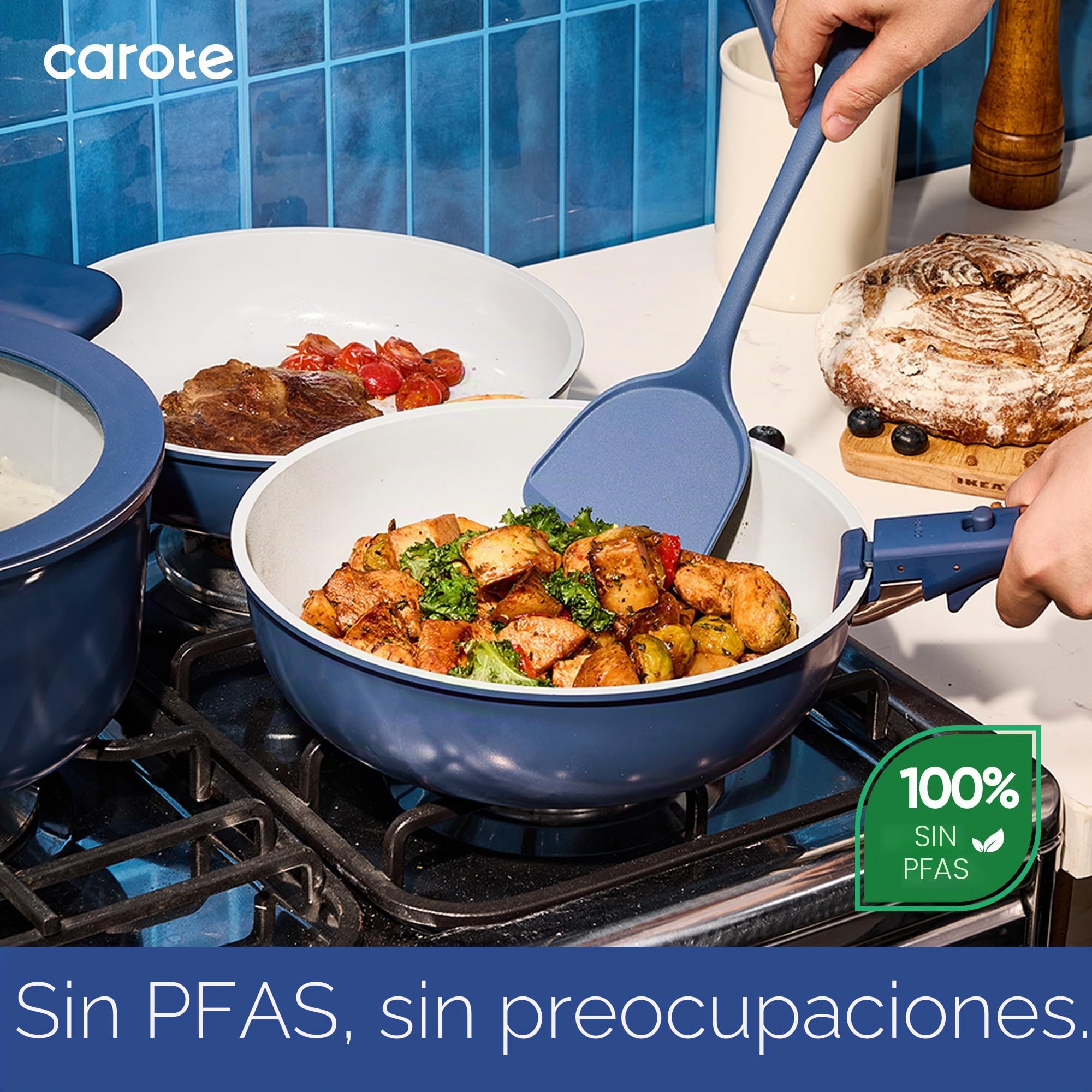 CAROTE Juego de 25 utensilios de cocina de cerámica, juego de ollas y sartenes antiadherentes, juegos de utensilios de cocina de inducción, juego de utensilios de cocina antiadherentes para RV con