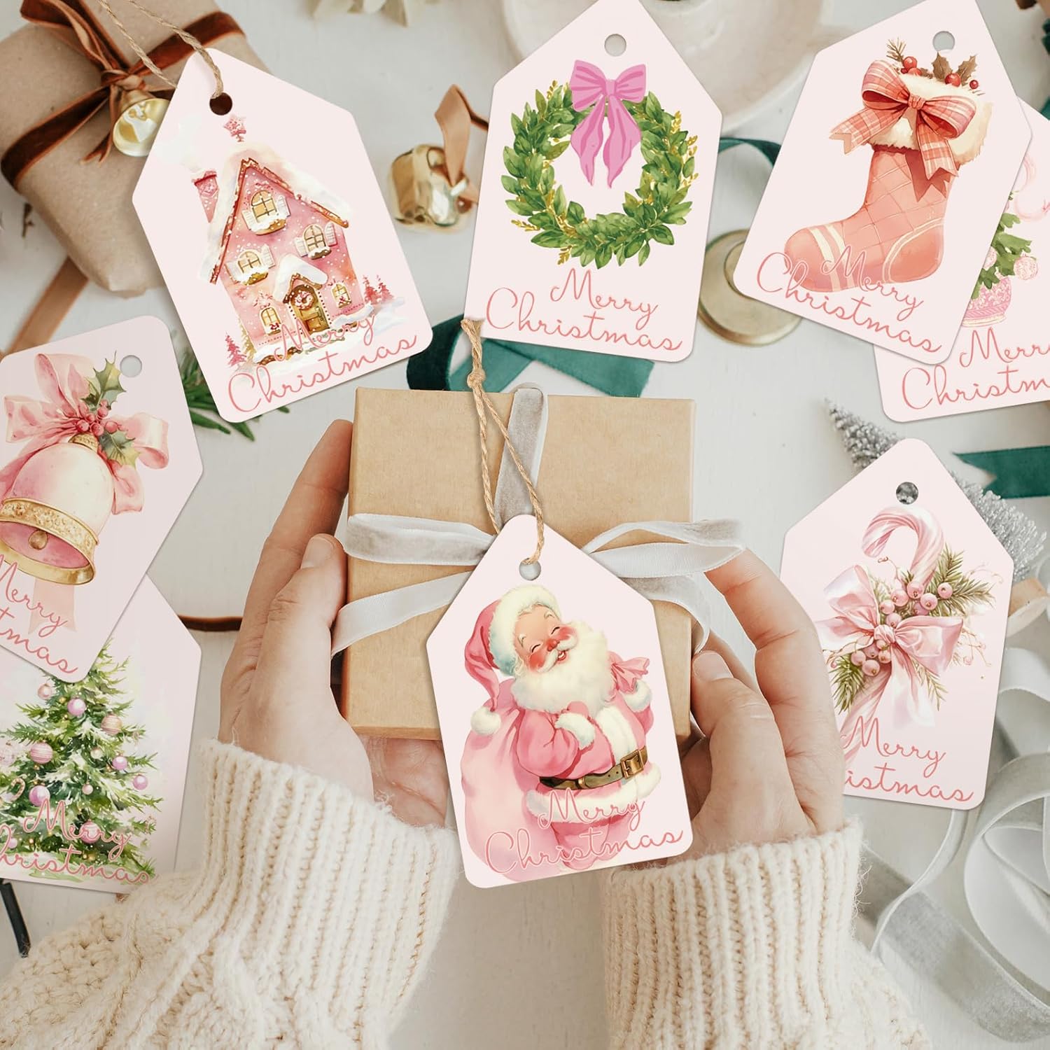 200 Pcs Christmas Gift Tags with String Christmas Natural Holiday Gift Name Tags to Personalize Xmas Presents Gifts Decoration for DIY Wrapping Crafts Party Favors(Bow) - Image 5