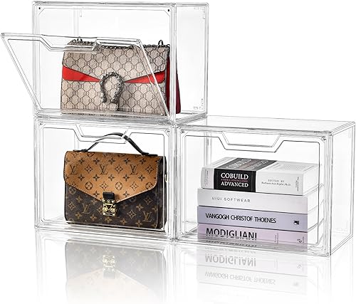 Miniatura 1 de Stebopum Organizador de almacenamiento de monedero para armario paquete de 3 cajas de exhibición de acrílico transparente para bolso organizador de