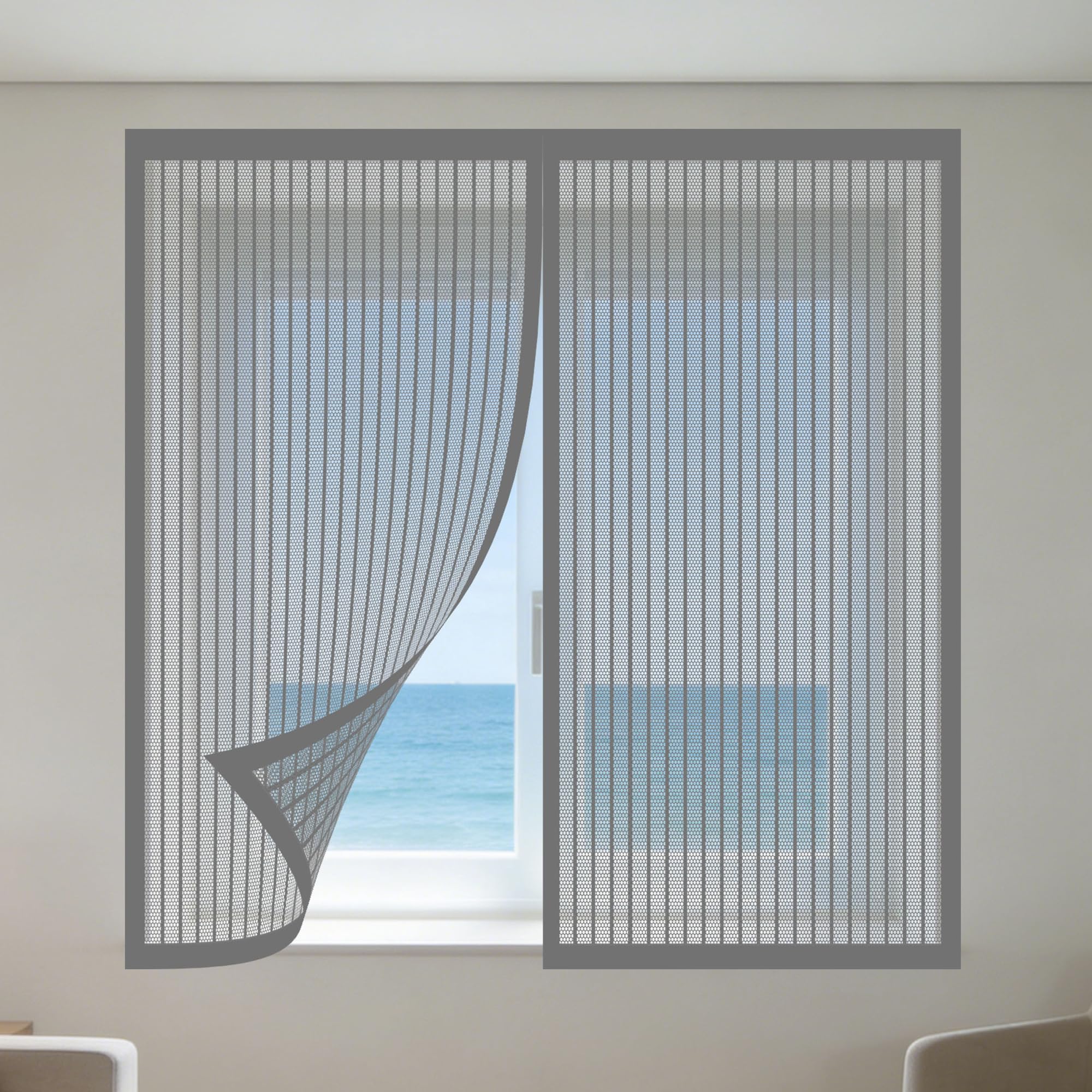 Fly Screens Windows 140 x 115 cm with Selfadhesive Window Nets to Keep Bugs Out with Installation Accessories for Living Room Bedroom Offfice, Grey