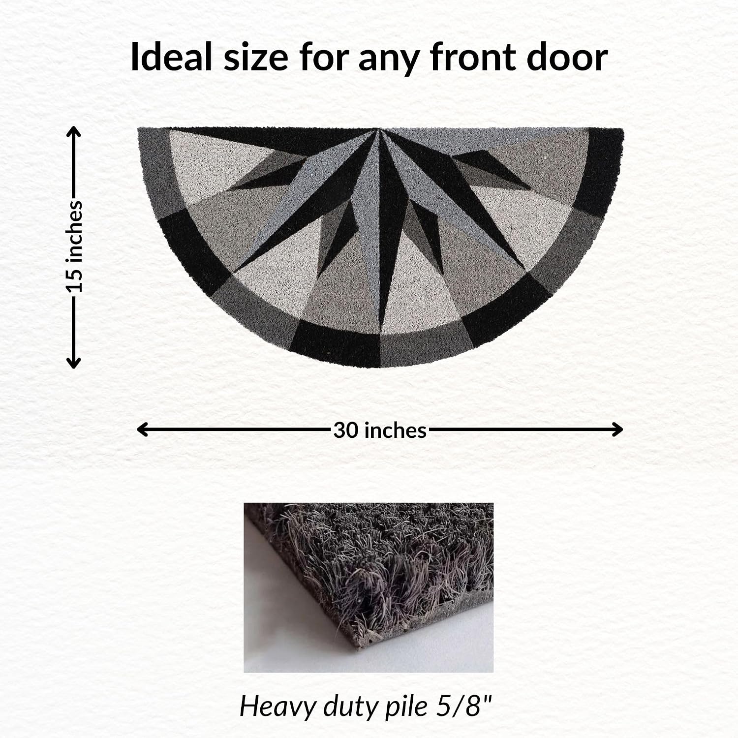 EVIDECO French Home Goods Half-Circle Coir Doormat with Bold Compass Rose Design – 30x15 Inch Welcome Mat