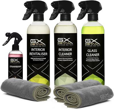 GxDetail – Kit Limpieza Coche con Accesorios – Limpiador de Tapicerías, Limpia Salpicaderos, Limpiaparabrisas, Incluye Accesorios de Limpieza de coche y Ambientador. Pack Limpieza Coche Profesional