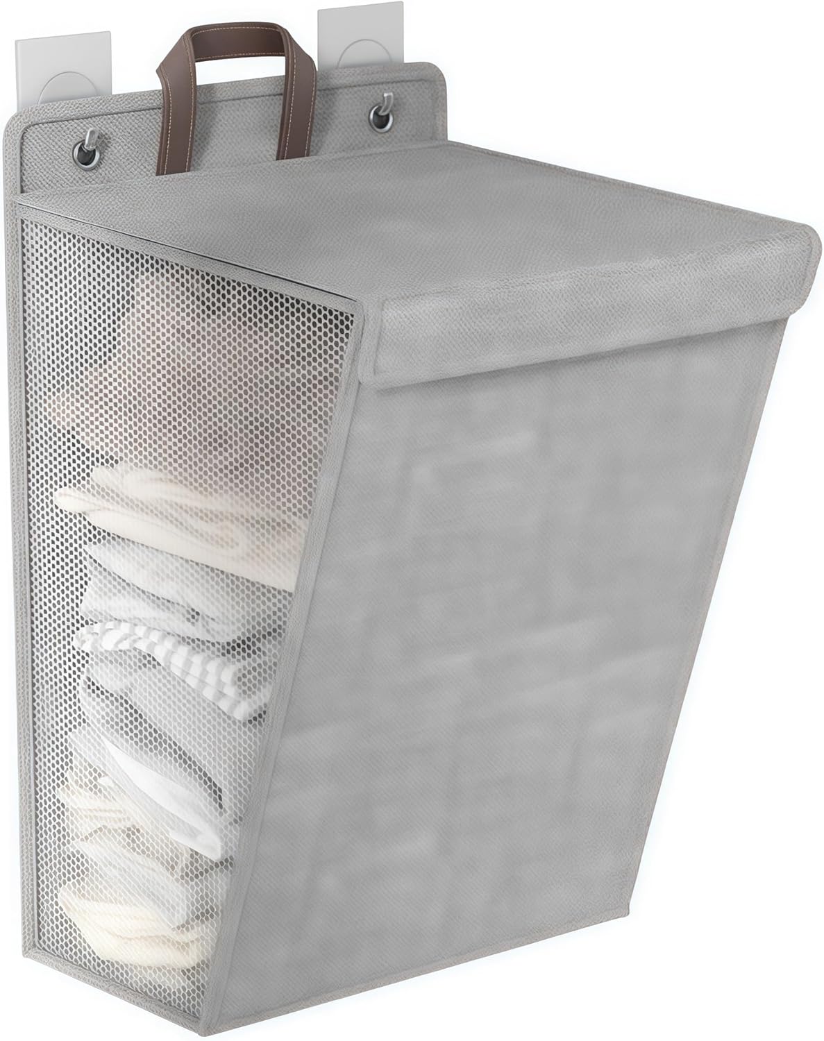 Foldable Wall Mounted Laundry Basket, 18.9×4.7×14.2 in Large Capacity Hanging Clothes Hamper, Space Saving Storage Organizer for Bathroom Bedroom, Linen Gray
