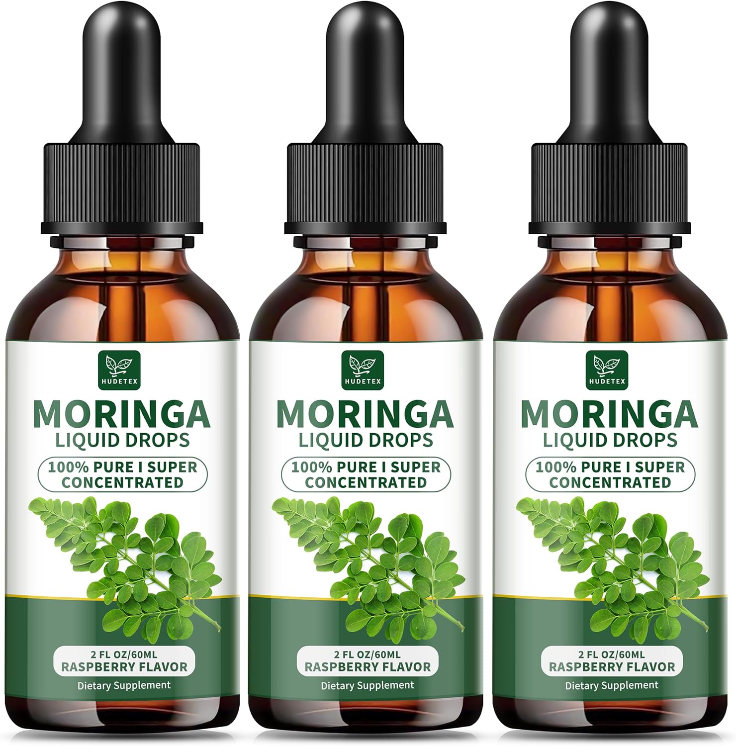 (3 Packs) Organic Moringa Liquid Drops for Energy, Metabolism, Immune Support, Moringa Oleifera Leaf, Turmeric Root, Olive Leaf, Black Pepper, Vitamin C & E, Moringa Supplement for Women Men