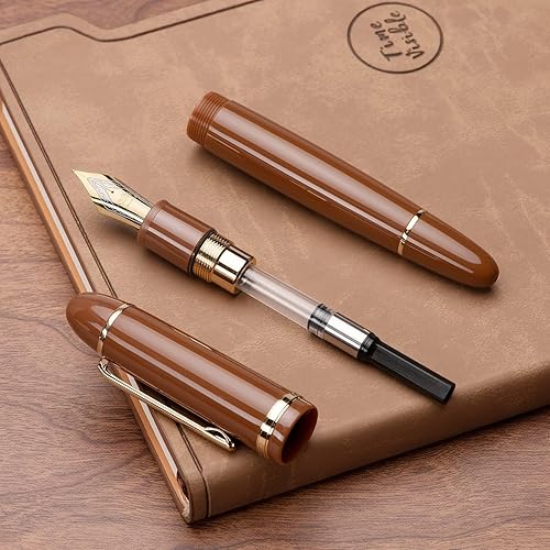Miniatura 9 de Jinhao X159 - Pluma estilográfica de acrílico marrón, tamaño 8, punta media, borde dorado, diseño clásico, bolígrafo de escritura suave con