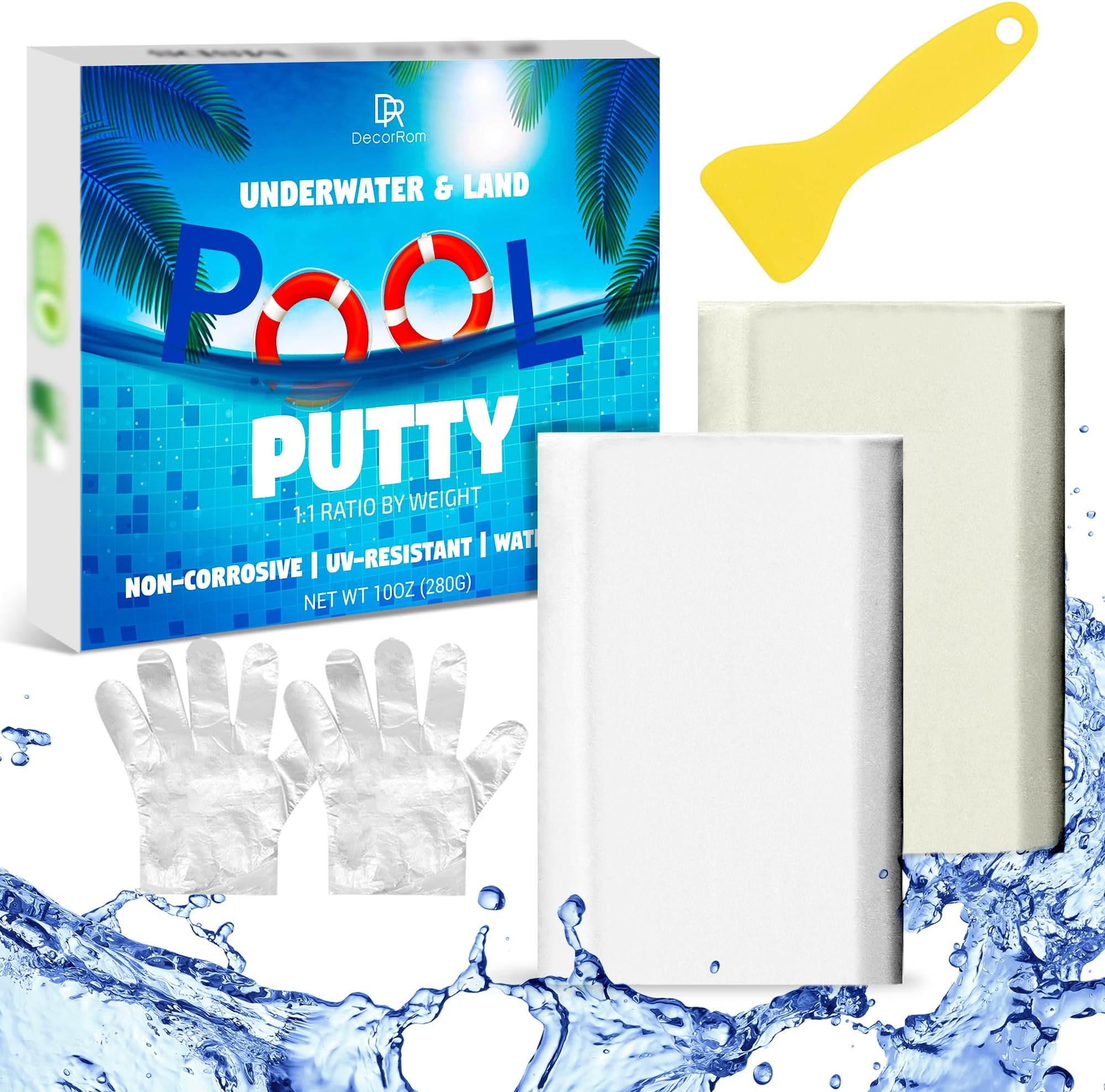 Epoxy Putty - 280g/10oz 2 Part Epoxy Pool Repair Kit Pool Leak Sealer for Fixing Leaks, Cracks - Underwater or Above Fast Repair Pool Putty for Tile, Fiberglass, Concrete, Cement and Other Surfaces