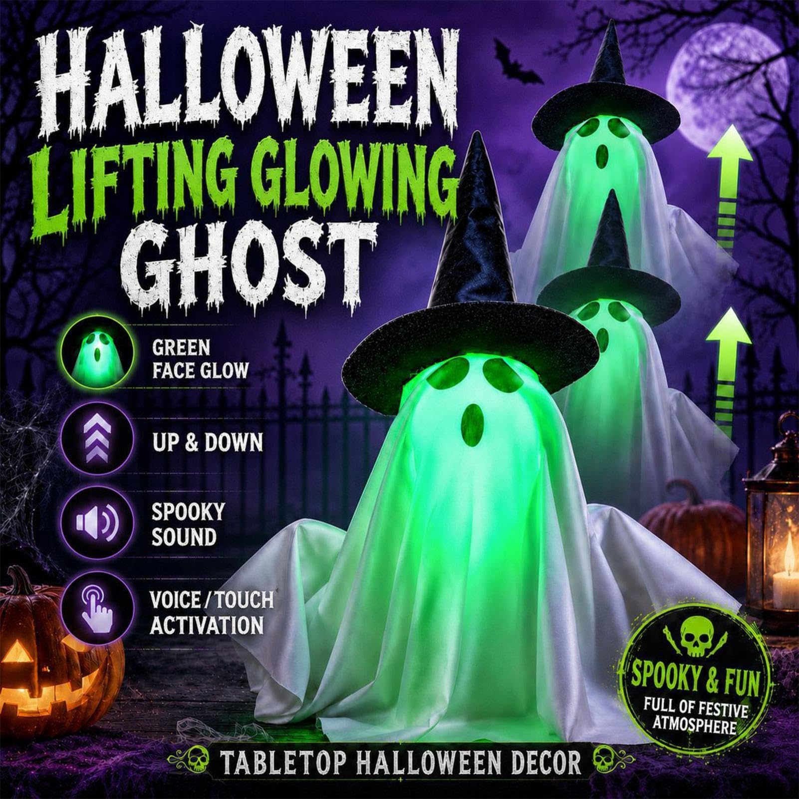 Dekoracja Halloween duch urocza świecąca statuetka dekoracja