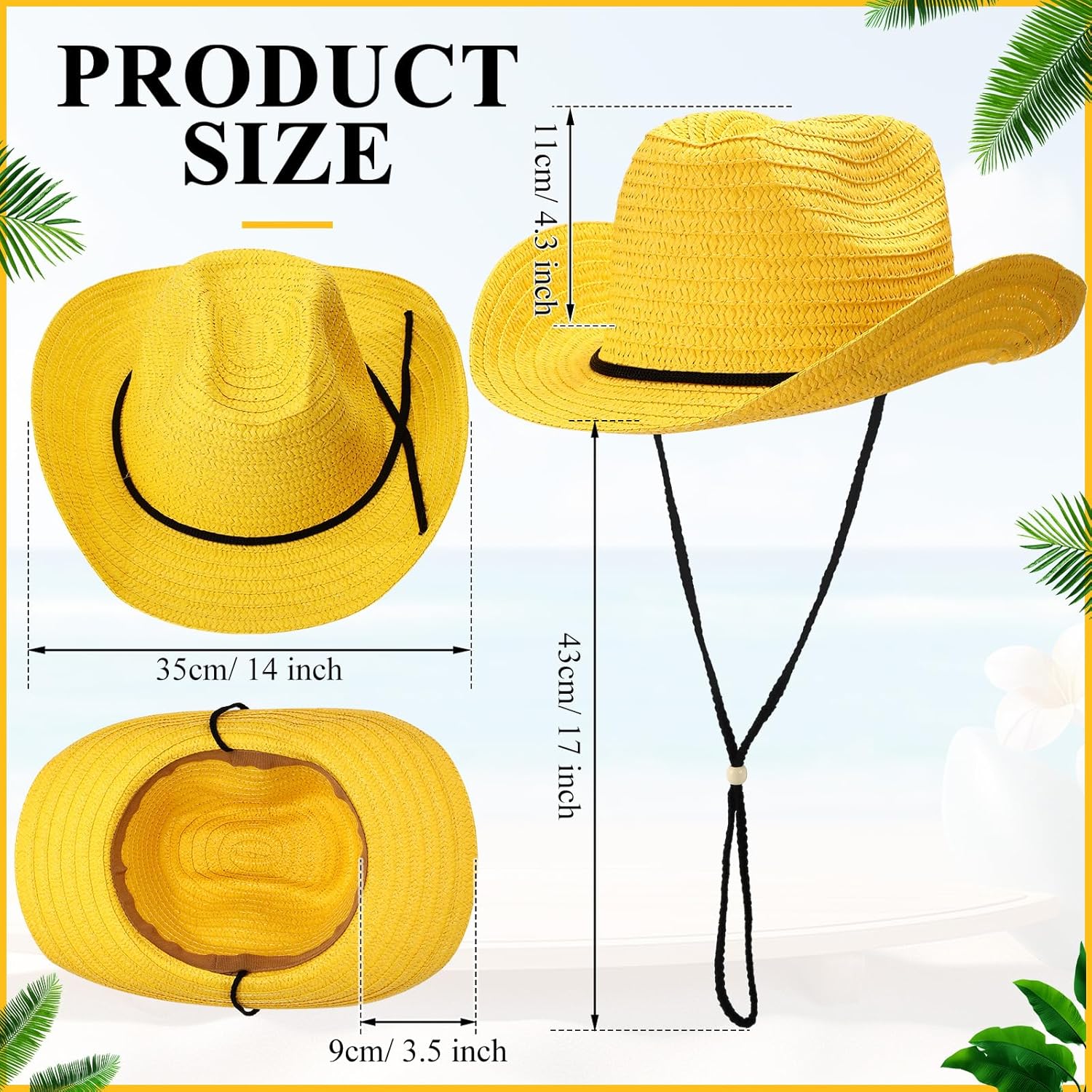 JaGely 15 Pcs Straw Cowboy Hats Wide Brim Summer Hat Women Men Country Accessories for Western Themed Party Concerts Birthday