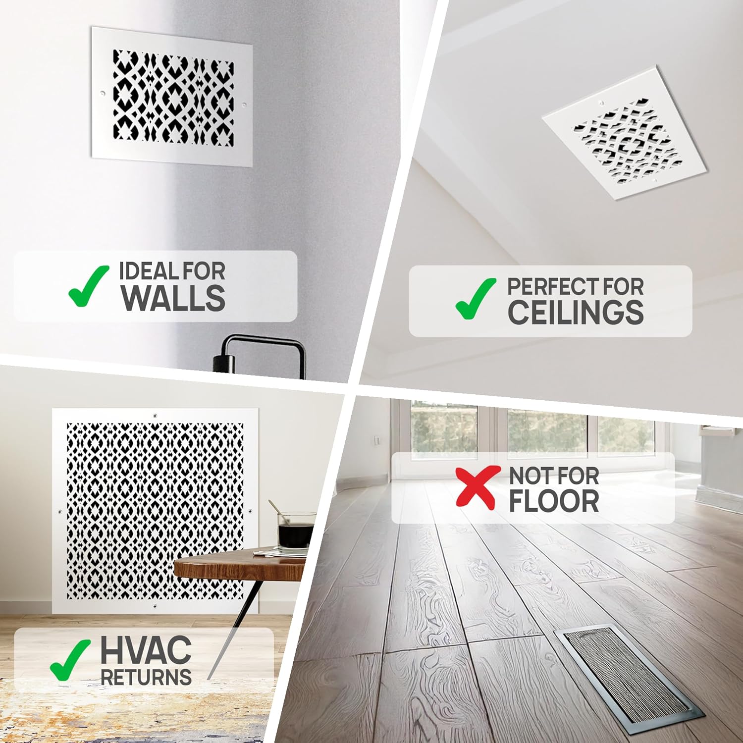 SABA Home Decor Air Vent Cover Grille - Acrylic Fiberglass 14 x 14 Duct Opening (16 x 16 Overall) White Finish Decorative Register Covers for Walls and Ceilings, Charlotte (14 x 14, White)