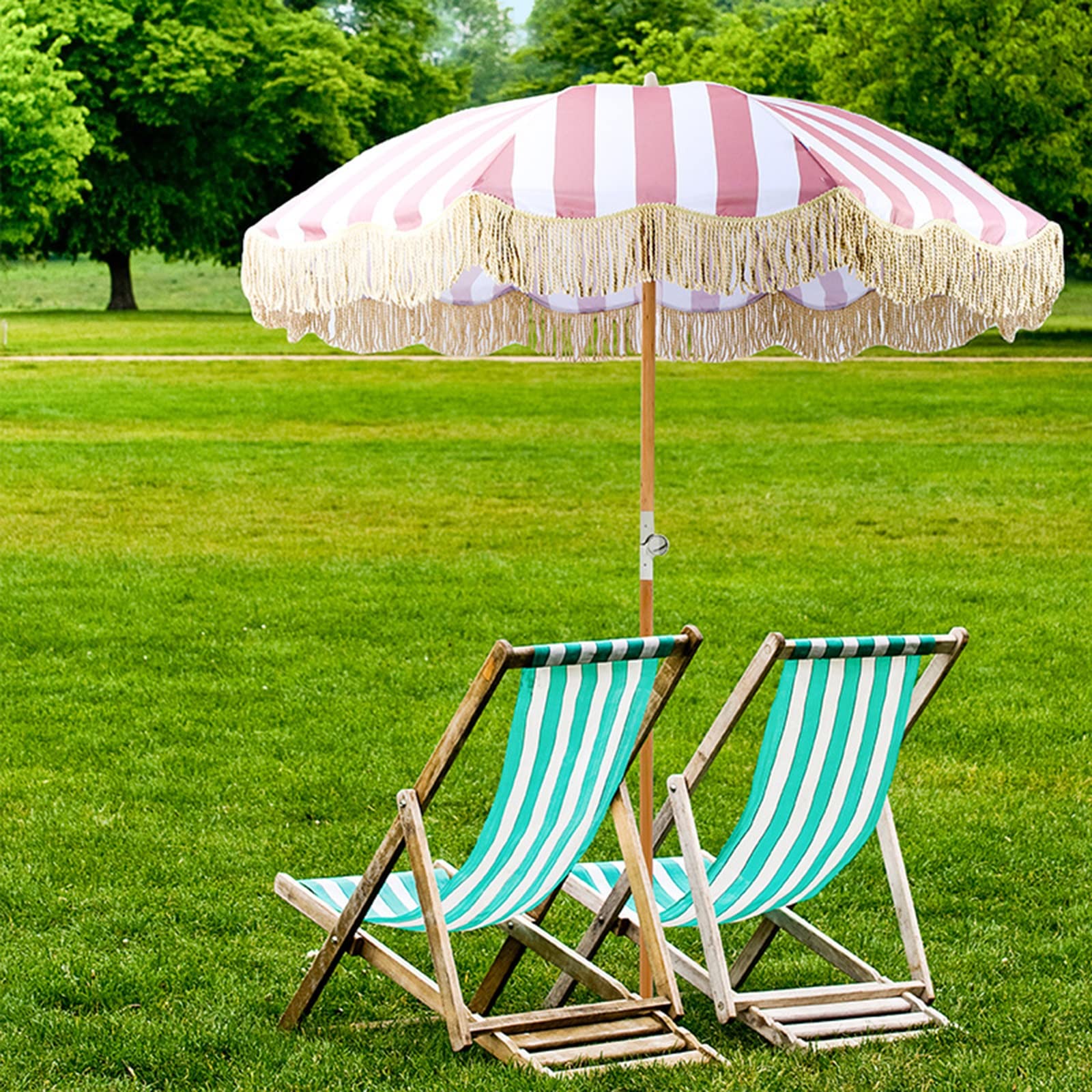 Beach parasols, Striped Patio Umbrellas 2m/6. 5ft, Vintage Fringe Umbrella
