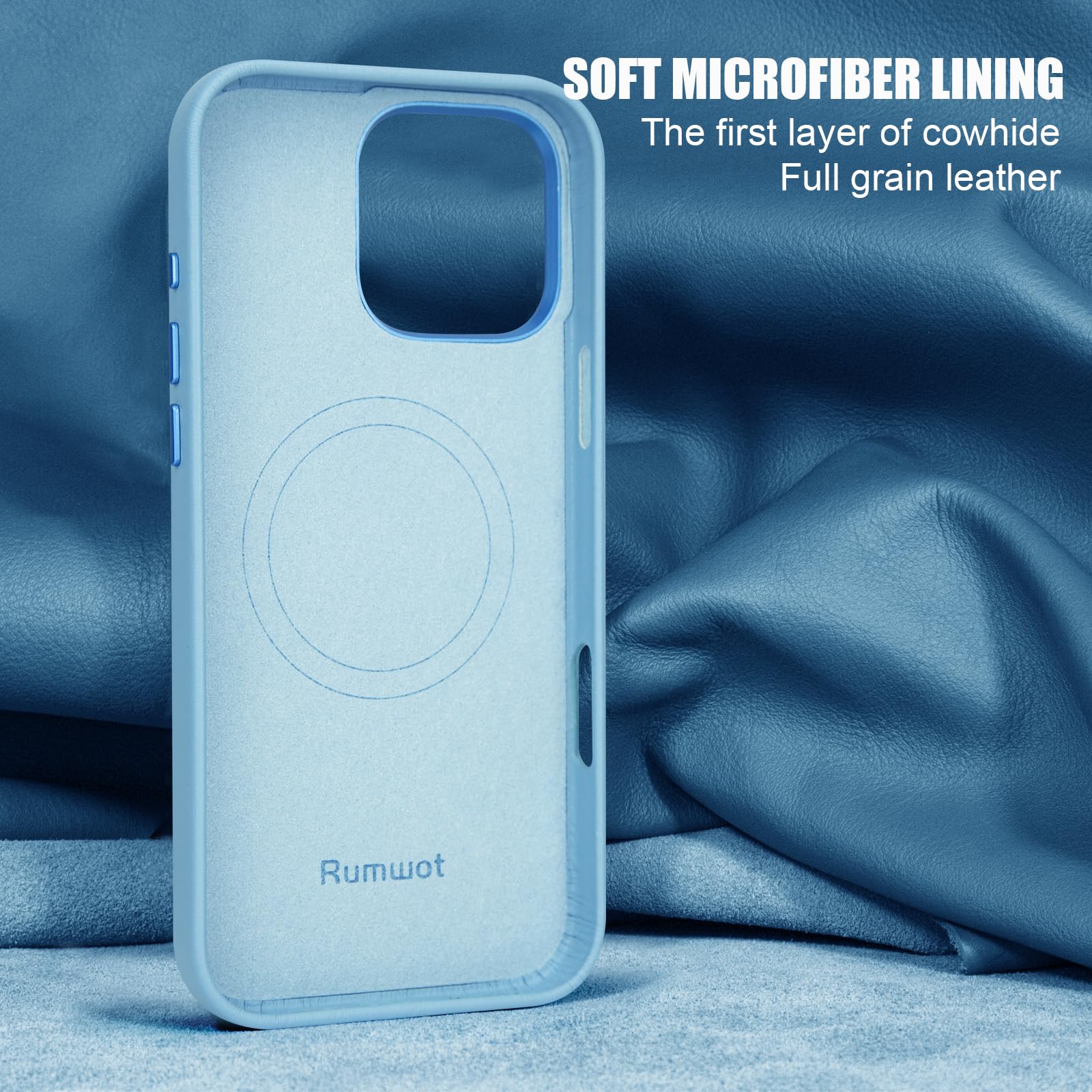Amazon.co.jp: Rumwot iPhone 16 Pro用レザーケース アズールブルー