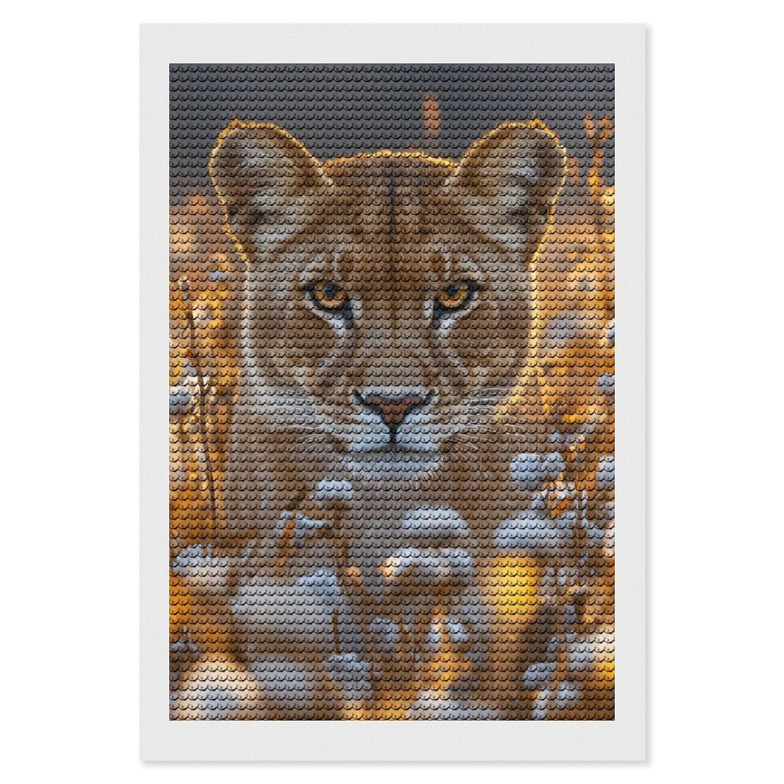 Junmoney Lioness Portrait in Golden Light Diamond Painting Canvas Kit 8"x12", Relaxing DIY, Modern Decor, Aesthetic Room Decor, Home Wall Art, Wall Art Gift