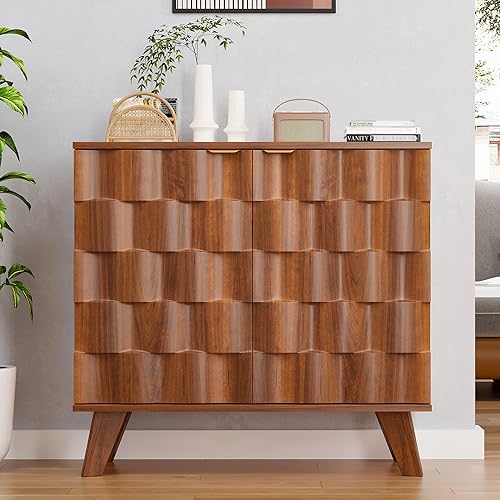 Miniatura 3 de Armario de buffet, armario de almacenamiento acanalado con estante ajustable y asas de puerta, moderna mesa consola Credenza para sala de estar,