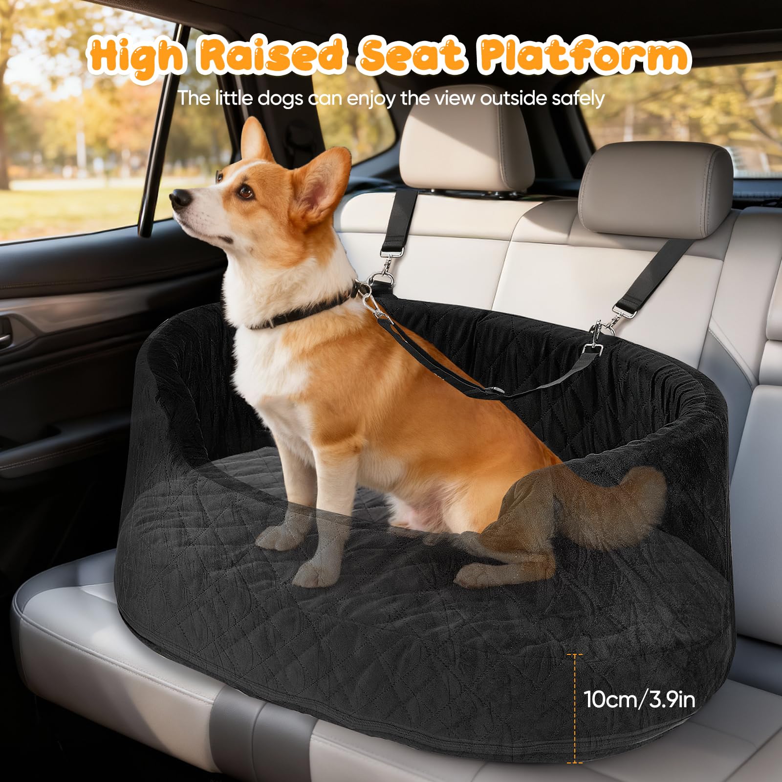 Siège Auto pour Chien 78x52x36CM, Panier Chien Voiture avec Siège Amovible, Corde de Sécurité & Base Antidérapante et Housse Amovible, Siège Auto pour Grands Chiens Lourds (Rond)