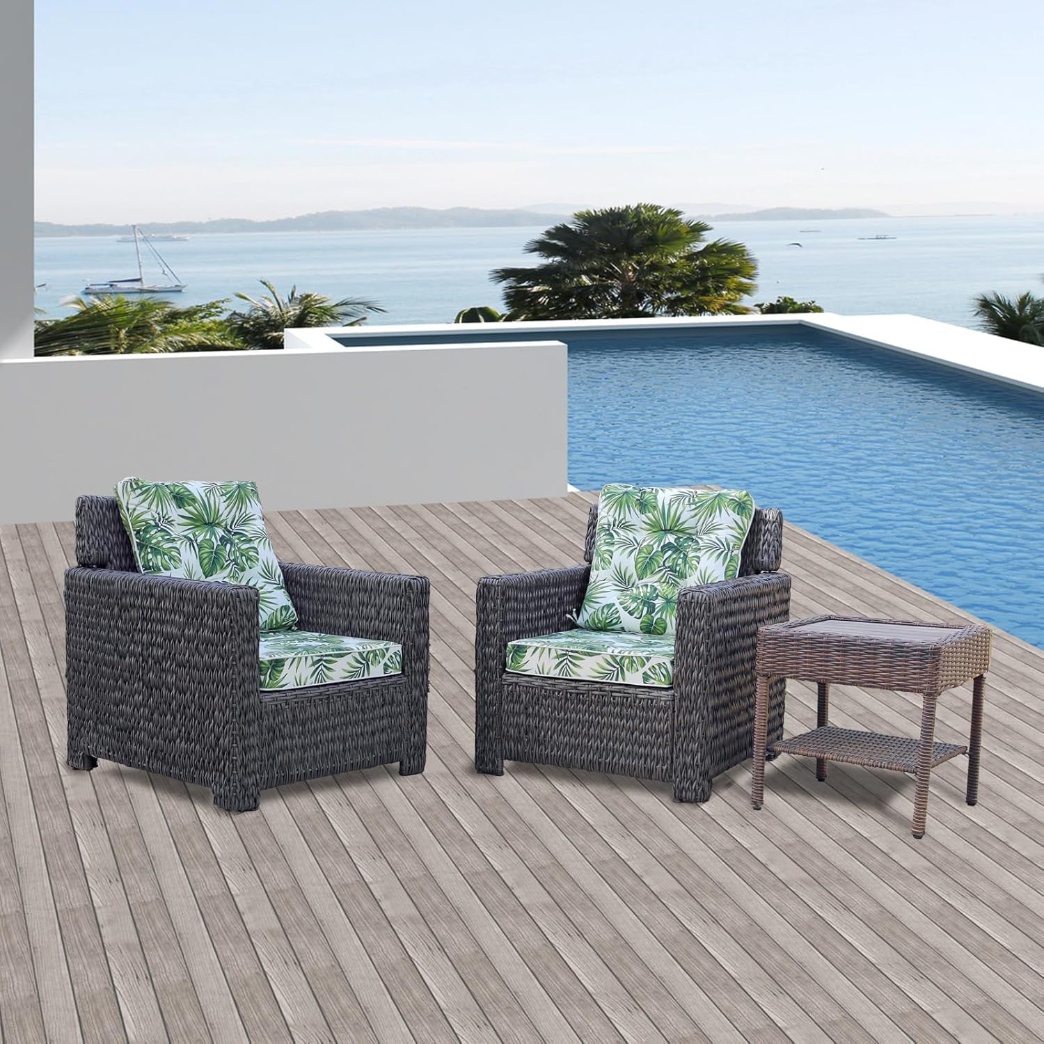 Outdoor Seat/Back Deep Chair Cushion Set for Patio Furniture - Lounge Chair Cushions with Ties - Water-Resistant Patio Chair Cushions 22x22“