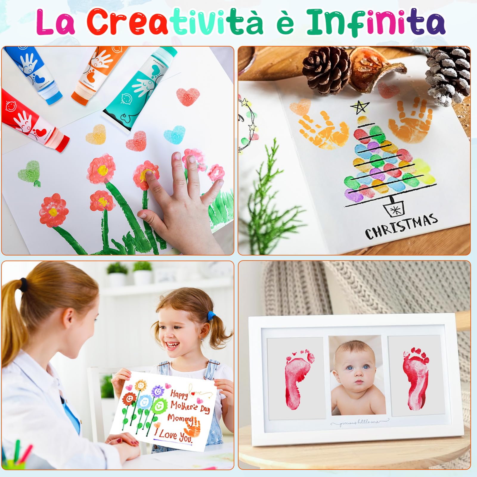Colori a Dita per Bambini Atossici Con Testa In Spugna 8 Colori Lavabile 75 ml/tubo, Colori a Dita Adatto per i Regali di Educazione Precoce dei Bambini, Pittura Fatta a Mano