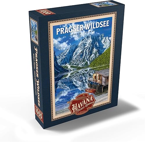 Miniatura 2 de MyPuzzle Pragser Wildsee - Reflexiones de montaña, póster de viaje vintage, rompecabezas premium de 1000 piezas para adultos