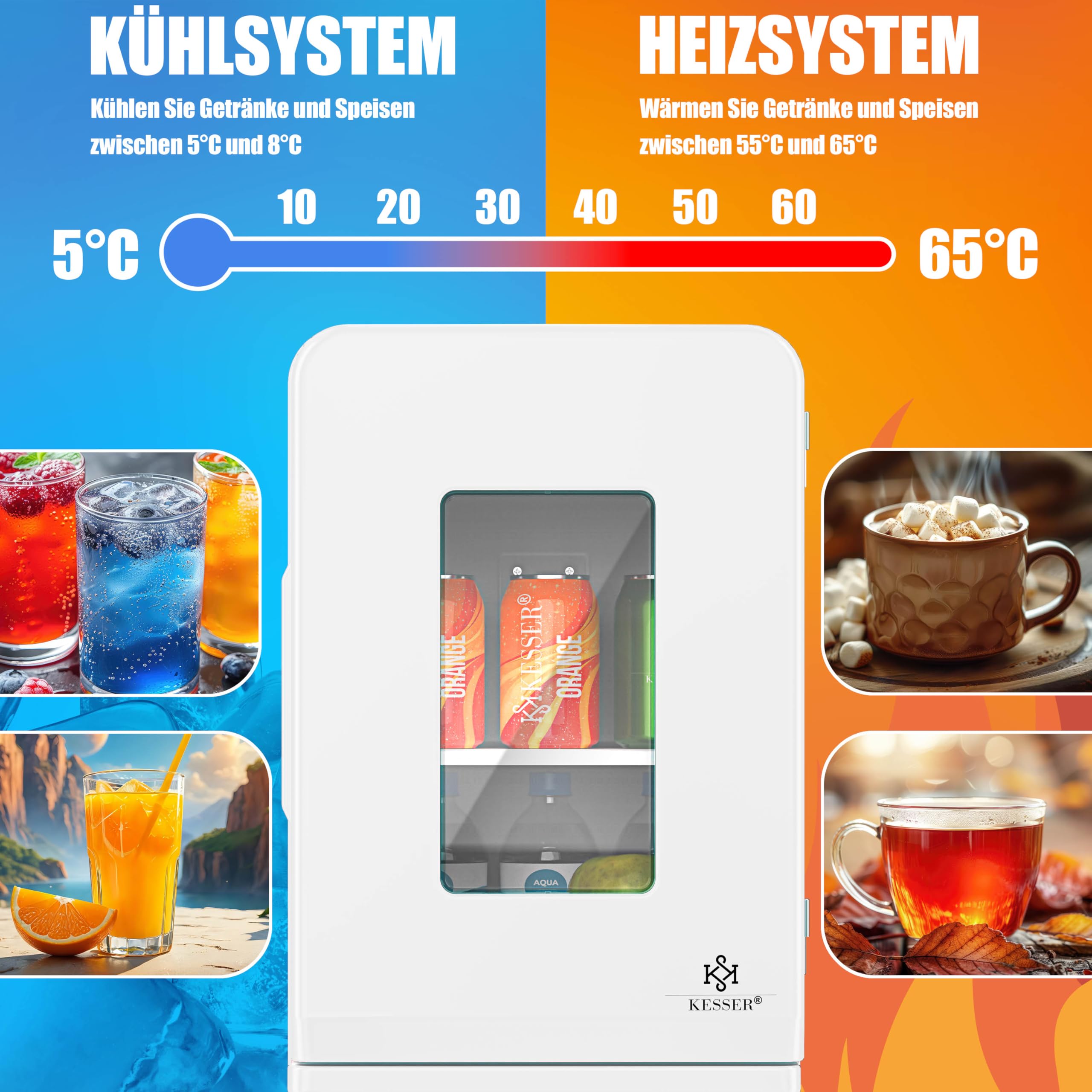 KESSER® 2in1 mini frigo box 15 litri funzione raffreddamento e riscaldamento portatile AC DC 220-240V/12V presa e accendisigari scalda sigaretta mini box termico auto ufficio, bianco