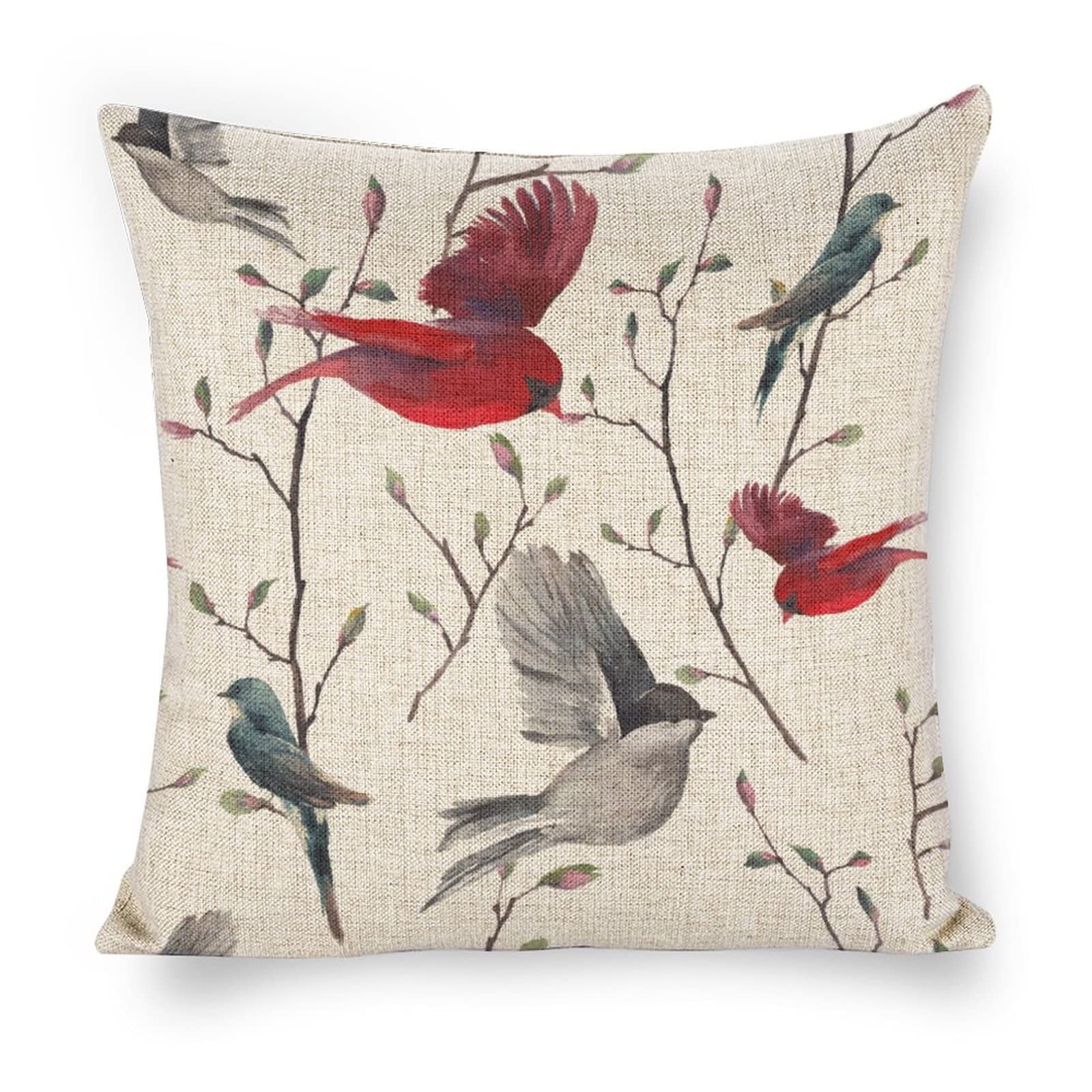 Icotoibabie Linen Pillow Case Bird Pattern 18x18 Inch Double Sided Decorative Cushion Cover for Sofa Bed Chair Car