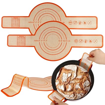 UBeesize 2 Pack Silicone Bread Sling Dutch Oven,Non-Stick & Easy Clean Reusable Silicone Bread Baking Mat.