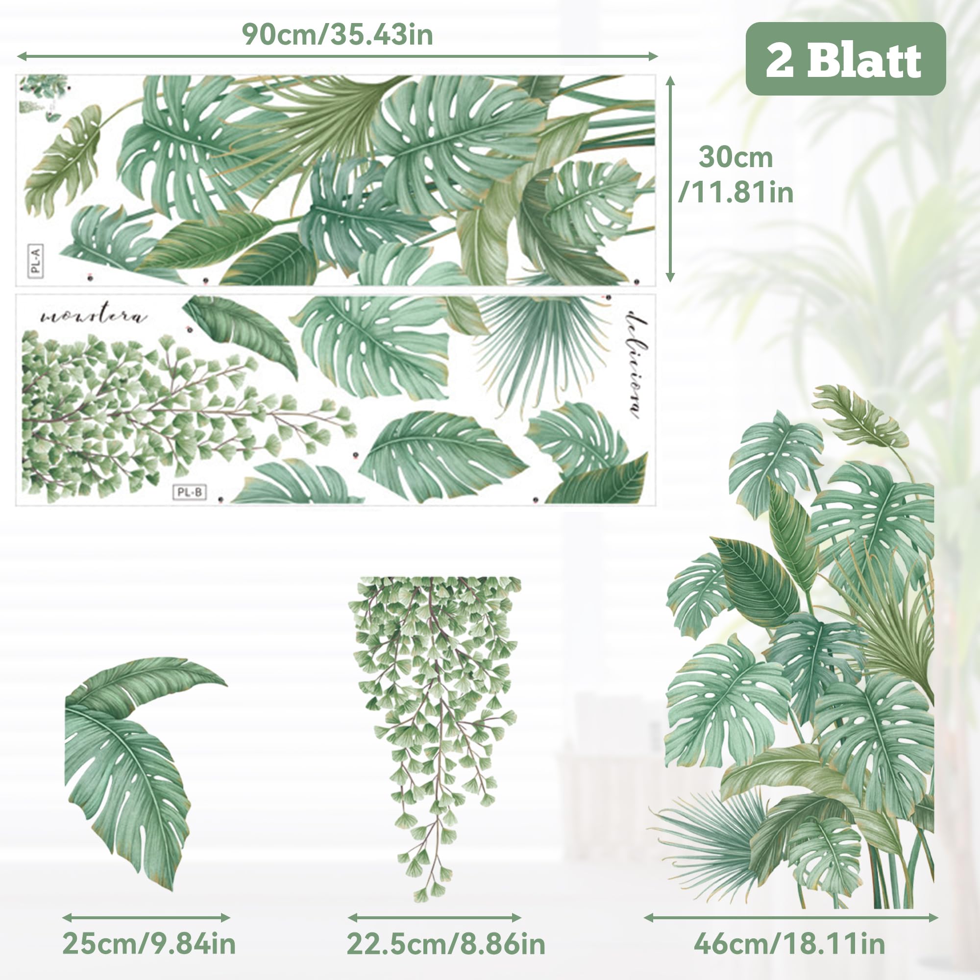 Decalmile Stickers Muraux Feuilles Tropicale Autocollant Mural Plantes