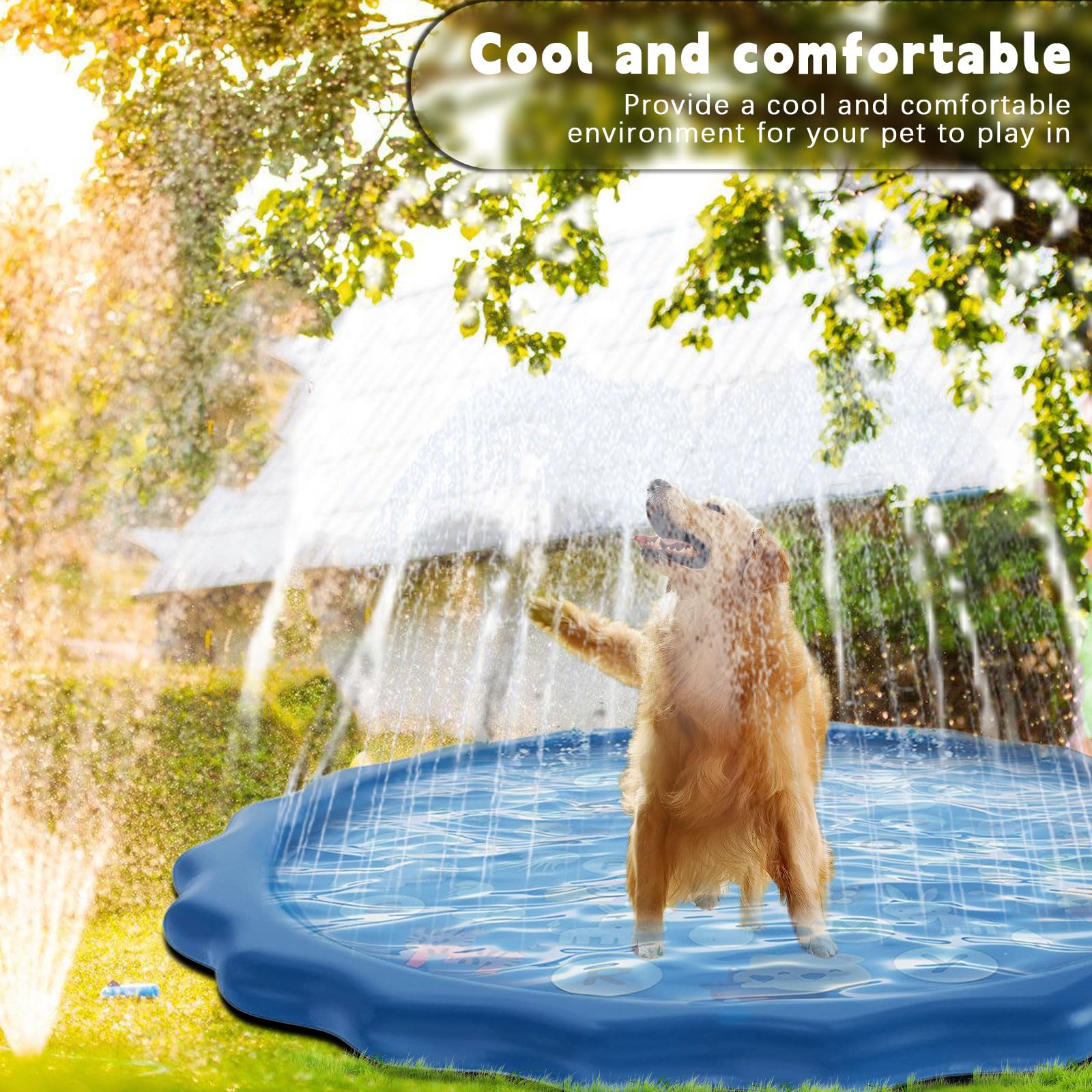 Podkładka do zraszania do gier, XiXiRan zraszacz dla psów, Splash Pad dla dzieci zwierząt domowych, podkładka pod zraszacz, Splash Sprinkle Play Pad Mat, Mata wodna dla psów (list * 170 cm)