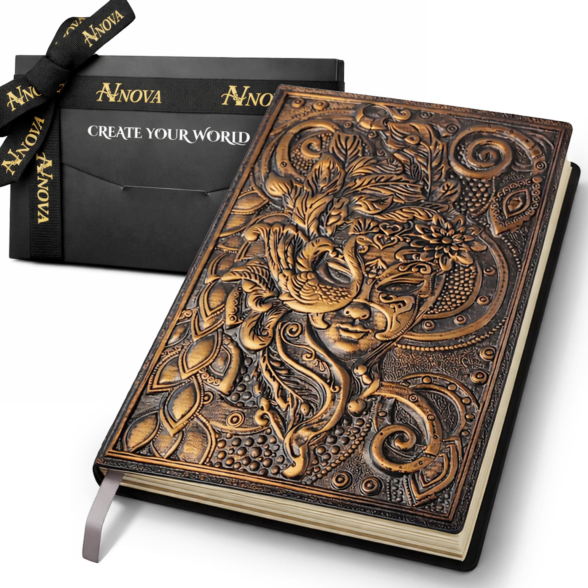 Gift Journal for Women – Vintage 3D Embossed Goddess Journal, PU Leather Hardcover Notebook, Premium Lined Pages, Elegant Gift Box with Ribbons, Create Your World Writing Journal, 200 Pages